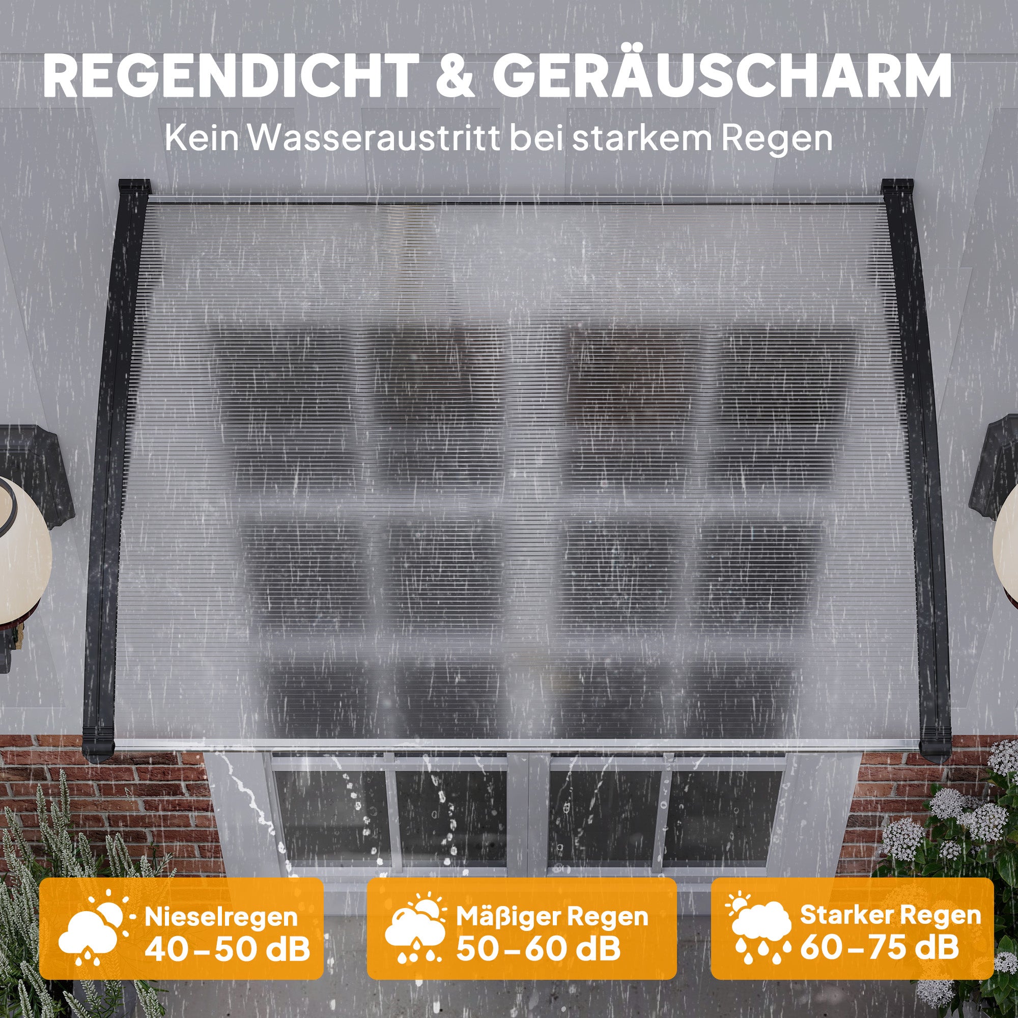 Front Door Canopy 89 x 122 cm Door Canopy made of Polycarbonate, Curved Canopy with UV Protection, Sunshade Rain Cover for Outdoor, White