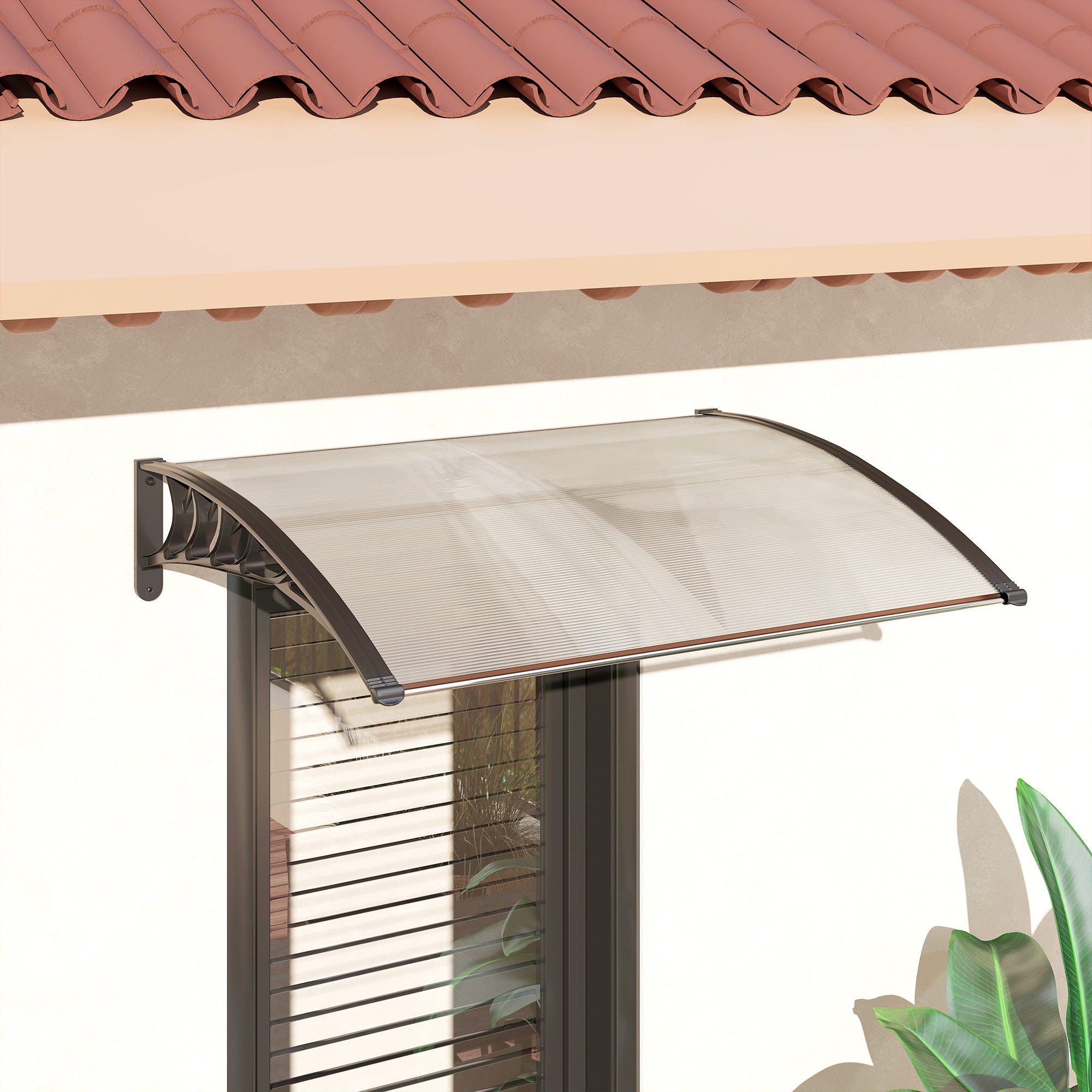 Front Door Canopy 89 x 122 cm Door Canopy made of Polycarbonate, Curved Canopy with UV Protection, Sunshade Rain Cover for Outdoor, White