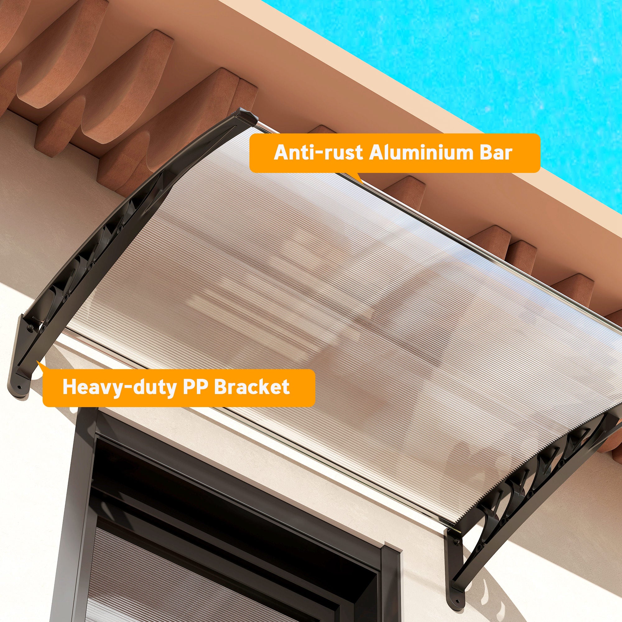 Front Door Canopy 89 x 122 cm Door Canopy made of Polycarbonate, Curved Canopy with UV Protection, Sunshade Rain Cover for Outdoor, White