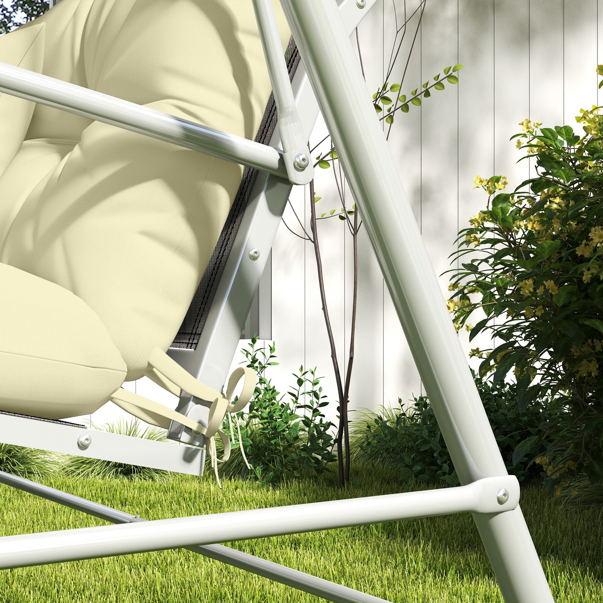 Set of 4 Outdoor Cushions for Garden Swing, 1 Seat Cushion, 1 Back Cushion, and 2 Pillows Cream