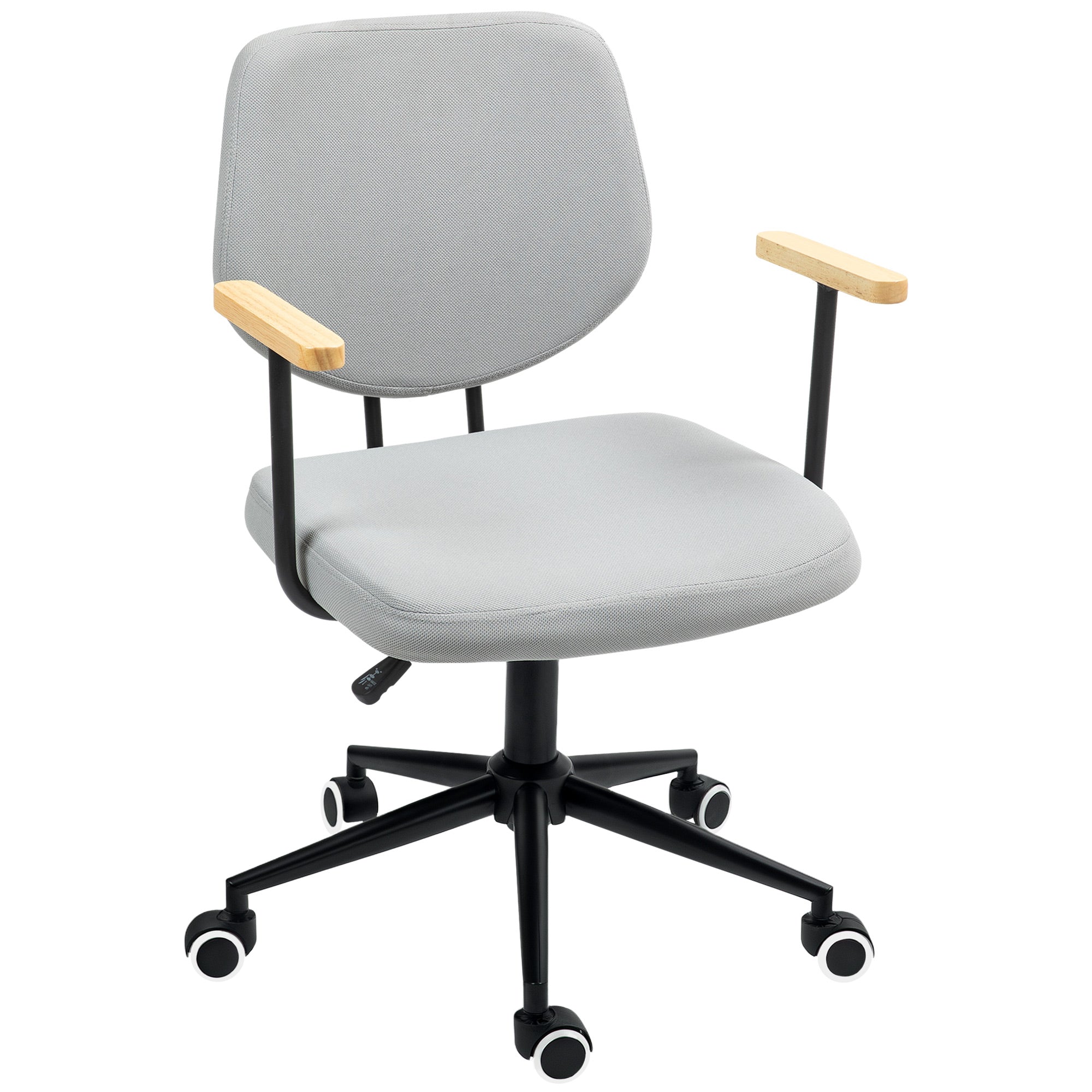 Office Chair Desk Chair with Wooden Armrests and Adjustable Height Swivel Chair for Study Bedroom Load 120 kg Gray