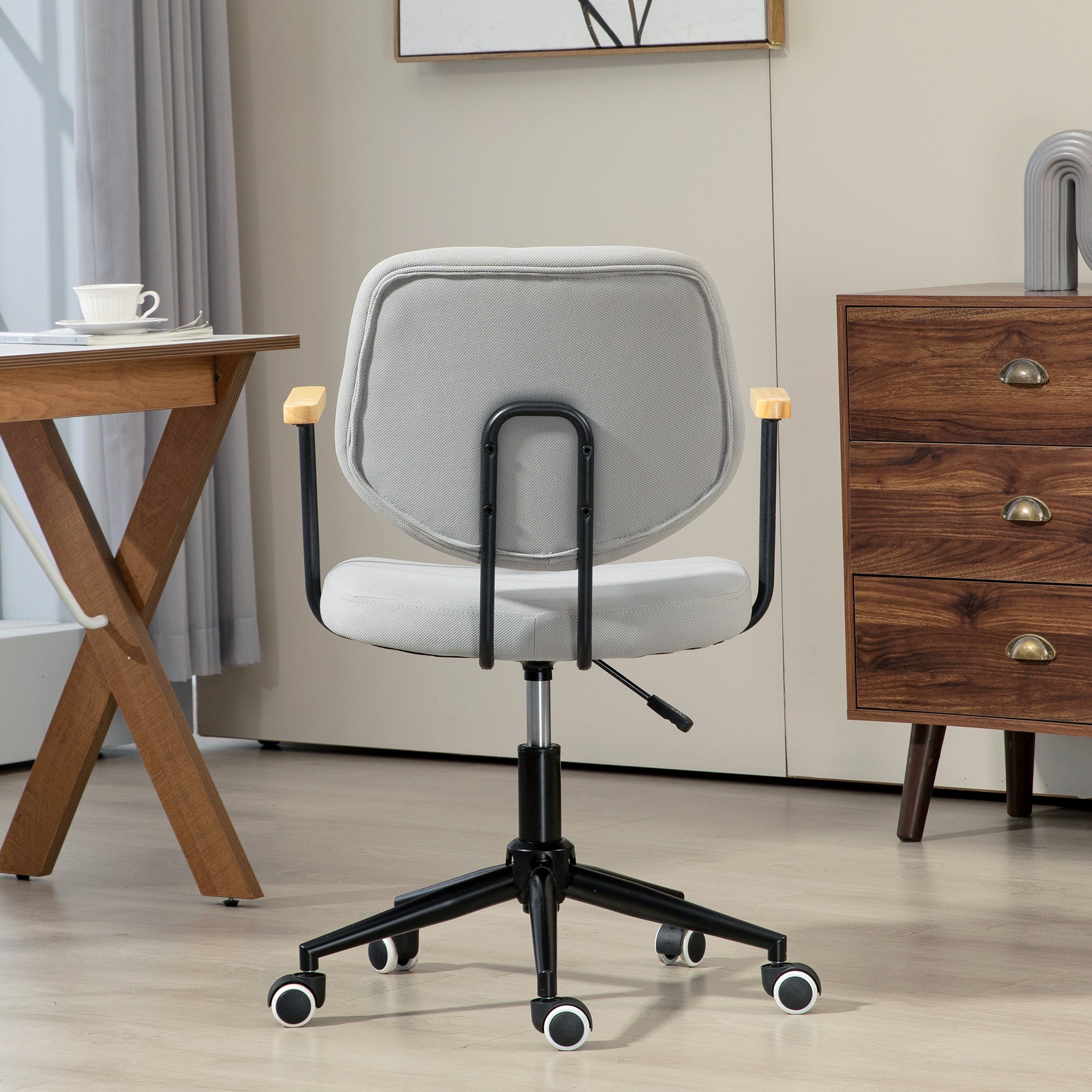 Office Chair Desk Chair with Wooden Armrests and Adjustable Height Swivel Chair for Study Bedroom Load 120 kg Gray