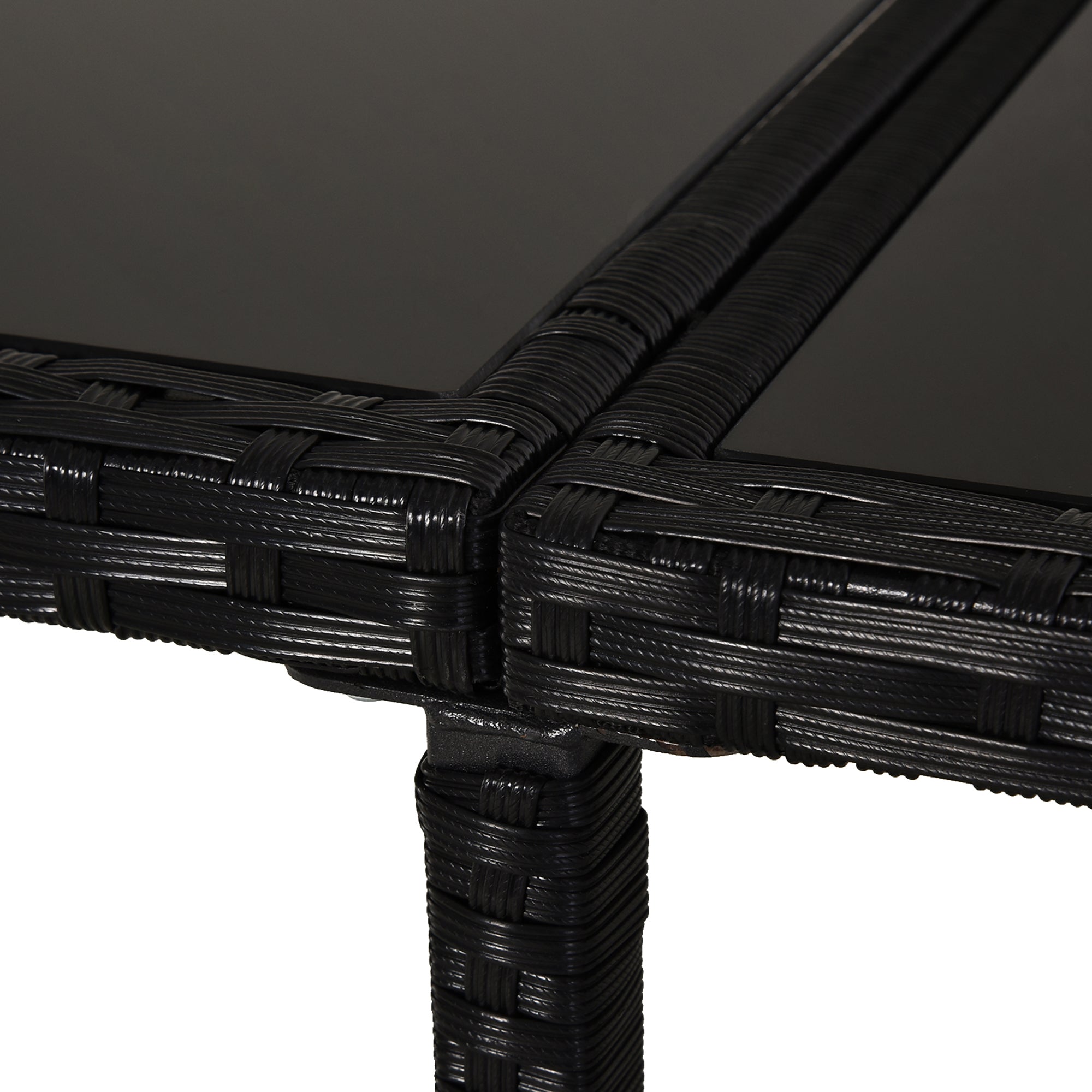 11-Piece Outdoor Rattan Garden Furniture Set with Tempered Glass Table and Cushions, Dining Set, Black