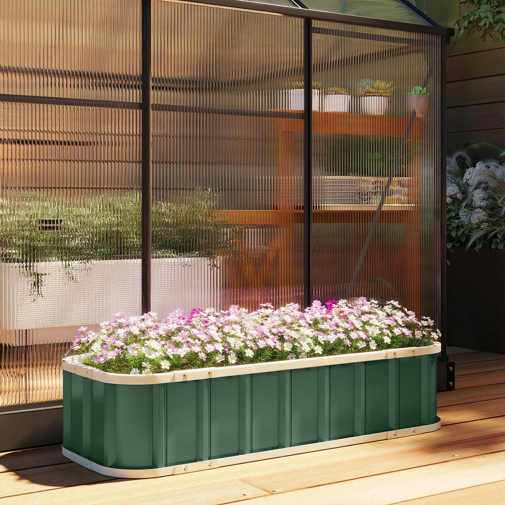 Steel Raised Garden Bed Planter with Click-Lock, Folded Edge — 136 x 52 x 31 cm (53.5 x 20.5 x 12.2 in) — Light Green