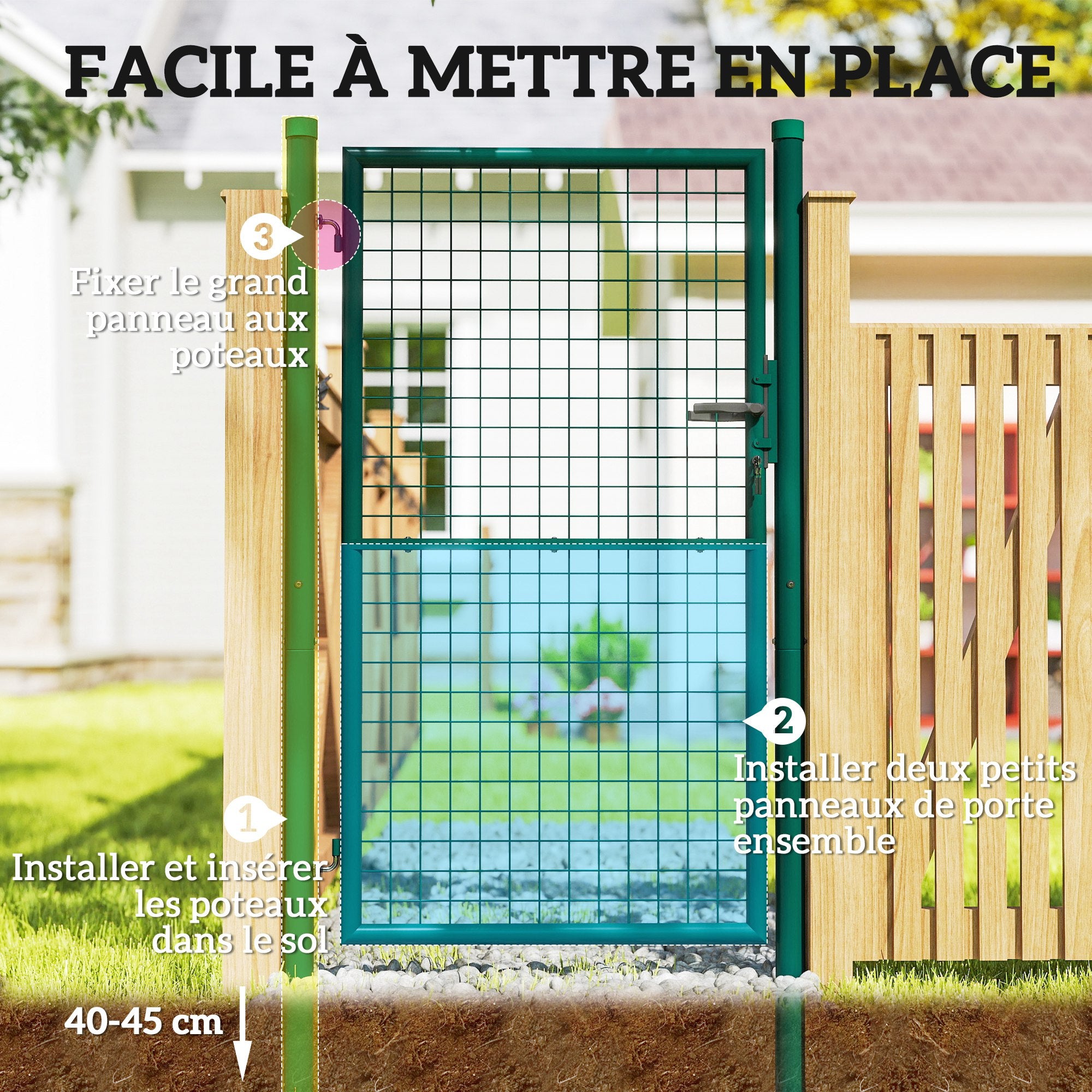 Garden Gate Steel 97 x 200 cm Garden Gate with Lock, Keys, and Handle, Arrow Decoration, Outdoor Patio Gate, Green