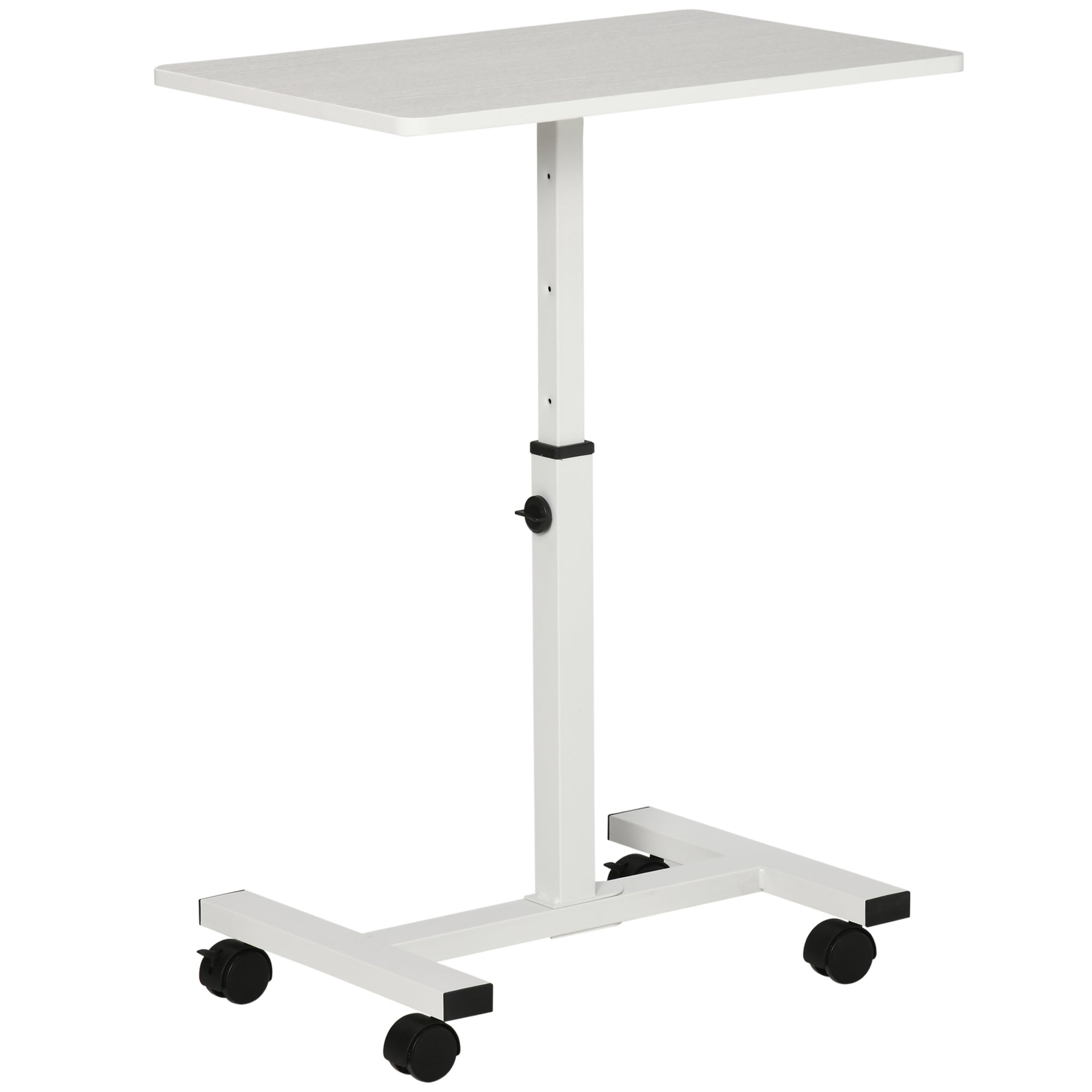 Rolling Side Table with Adjustable Height for Sofa Bed with Metal Frame and Brakes for Bedroom Living Room 60x40x52.5-84 cm White