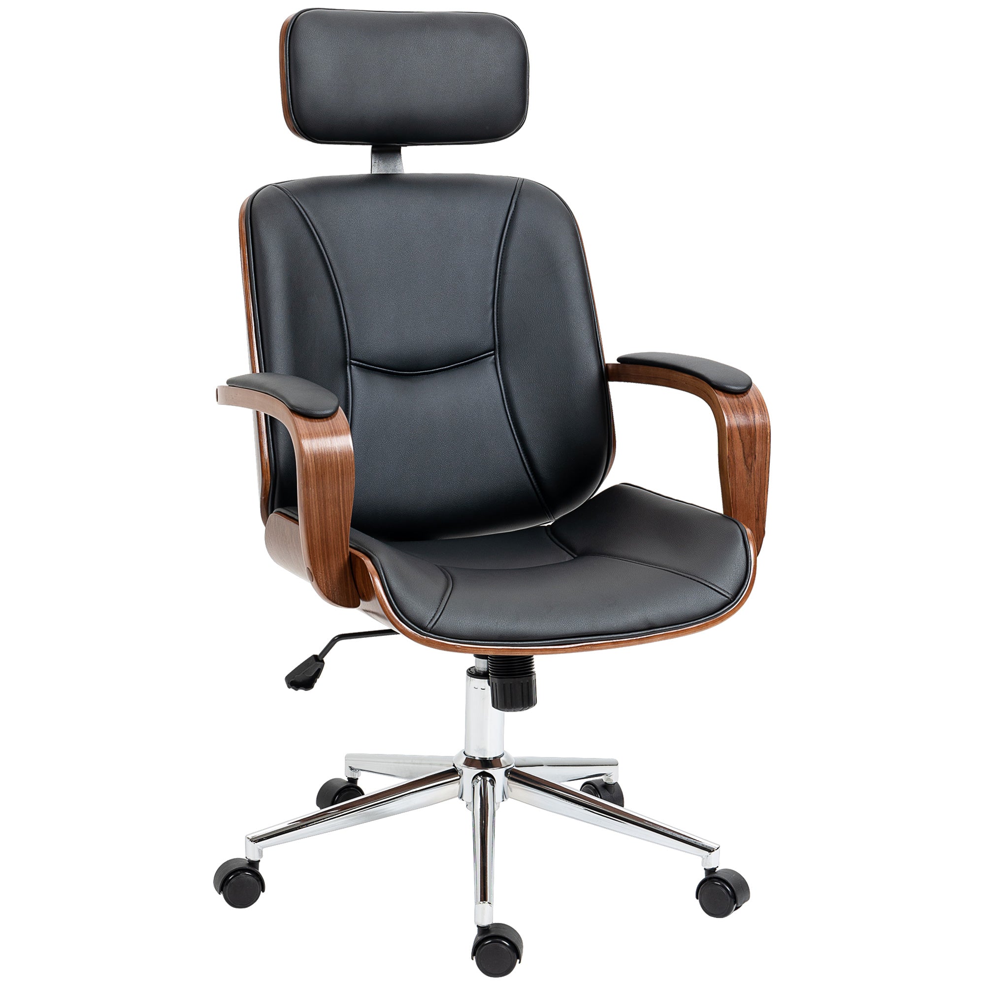 Ergonomic Office Chair Swivel Desk Chair in PU Leather with Removable Headrest Adjustable Height and Tilt Function 63x62x110-120 cm Black