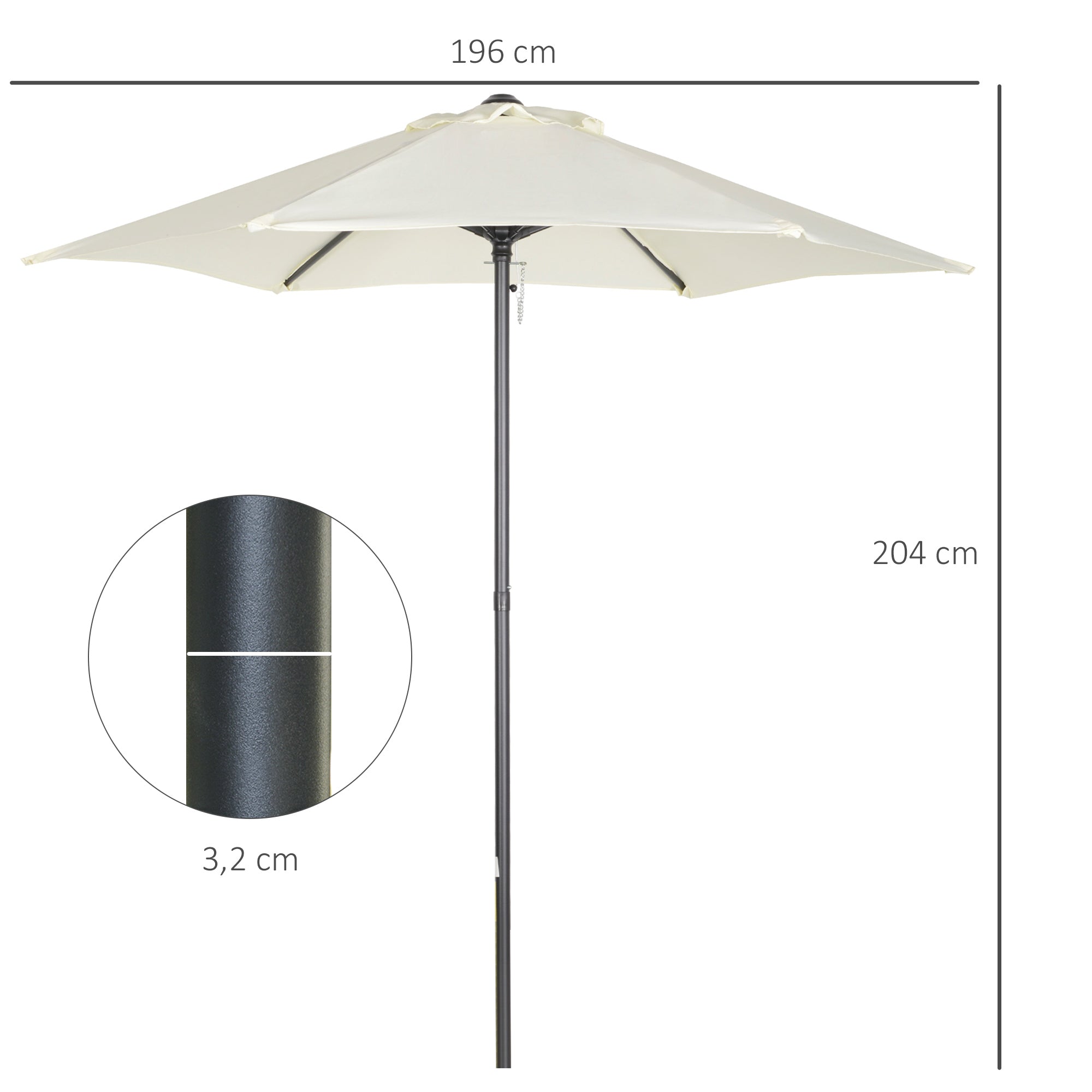 Outdoor Terrace Umbrella Ø2x2 m Patio Umbrella with Ventilated Roof and Detachable Aluminum Pole Garden Umbrella Patio Beige