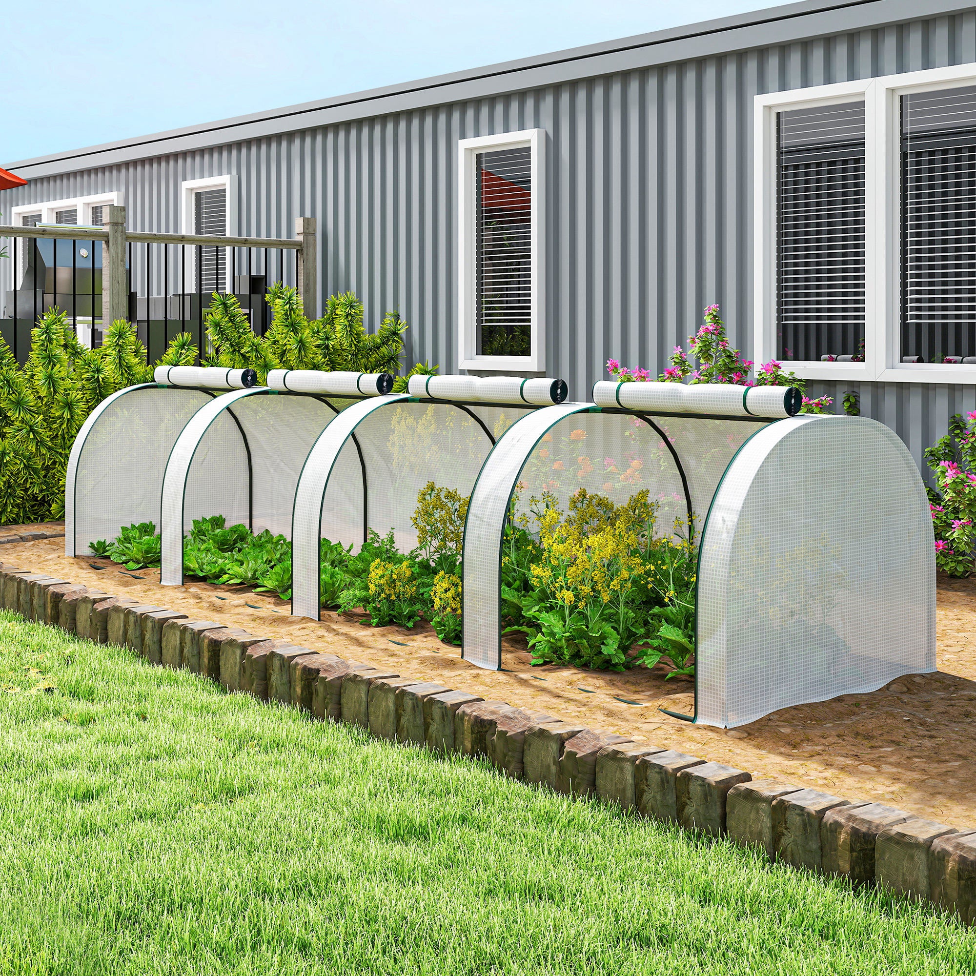 Polytunnel Greenhouse with Roll-Up Zipper Door, Steel Frame — 395 x 100 x 80 cm for Tomatoes & Vegetables (White)