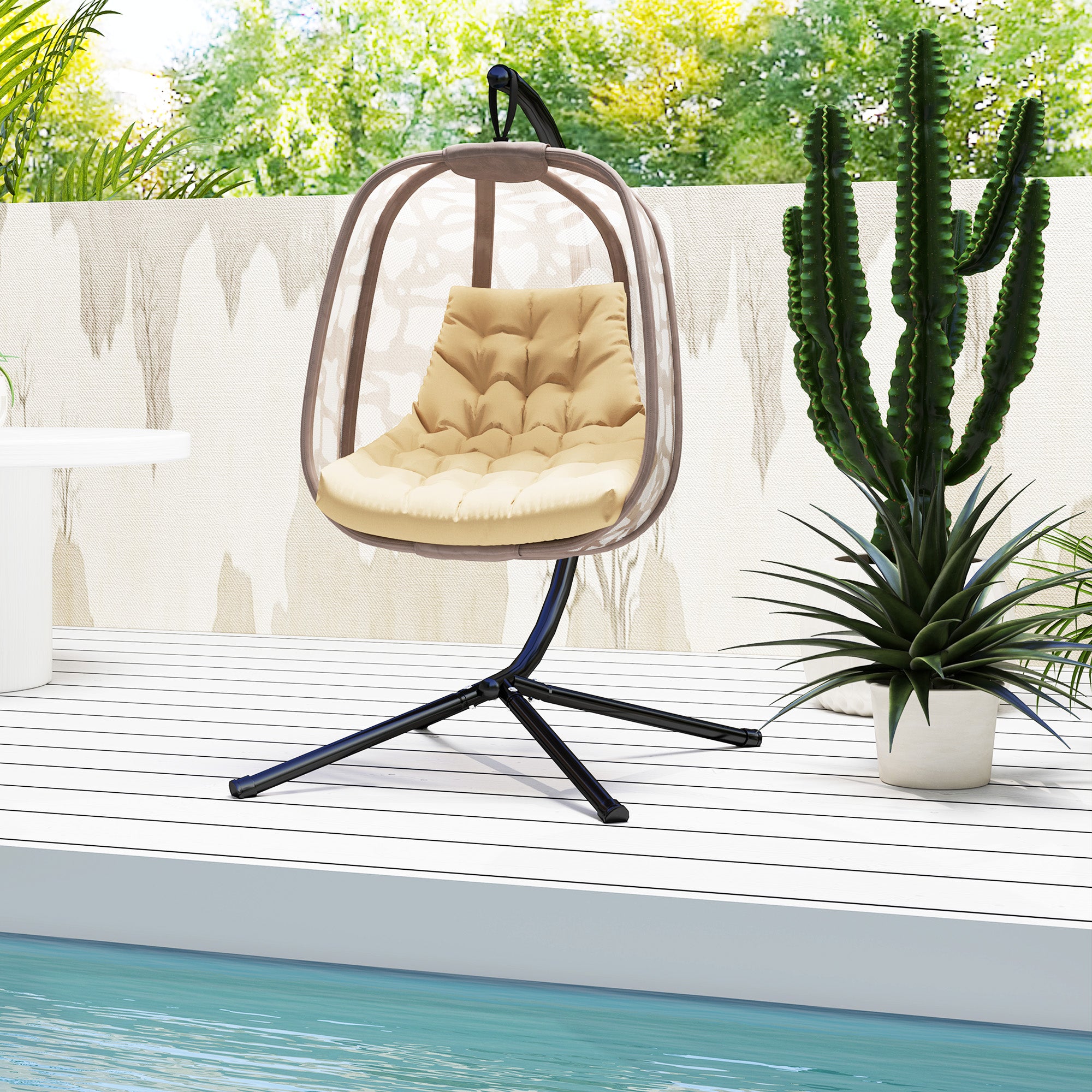 Seat Cushion, 120x100 cm Chair Cushion with Backrest, 8cm Thick Seat Cushion, Water-Resistant Seat Pad for Rocking Chairs and Hanging Baskets, Beige