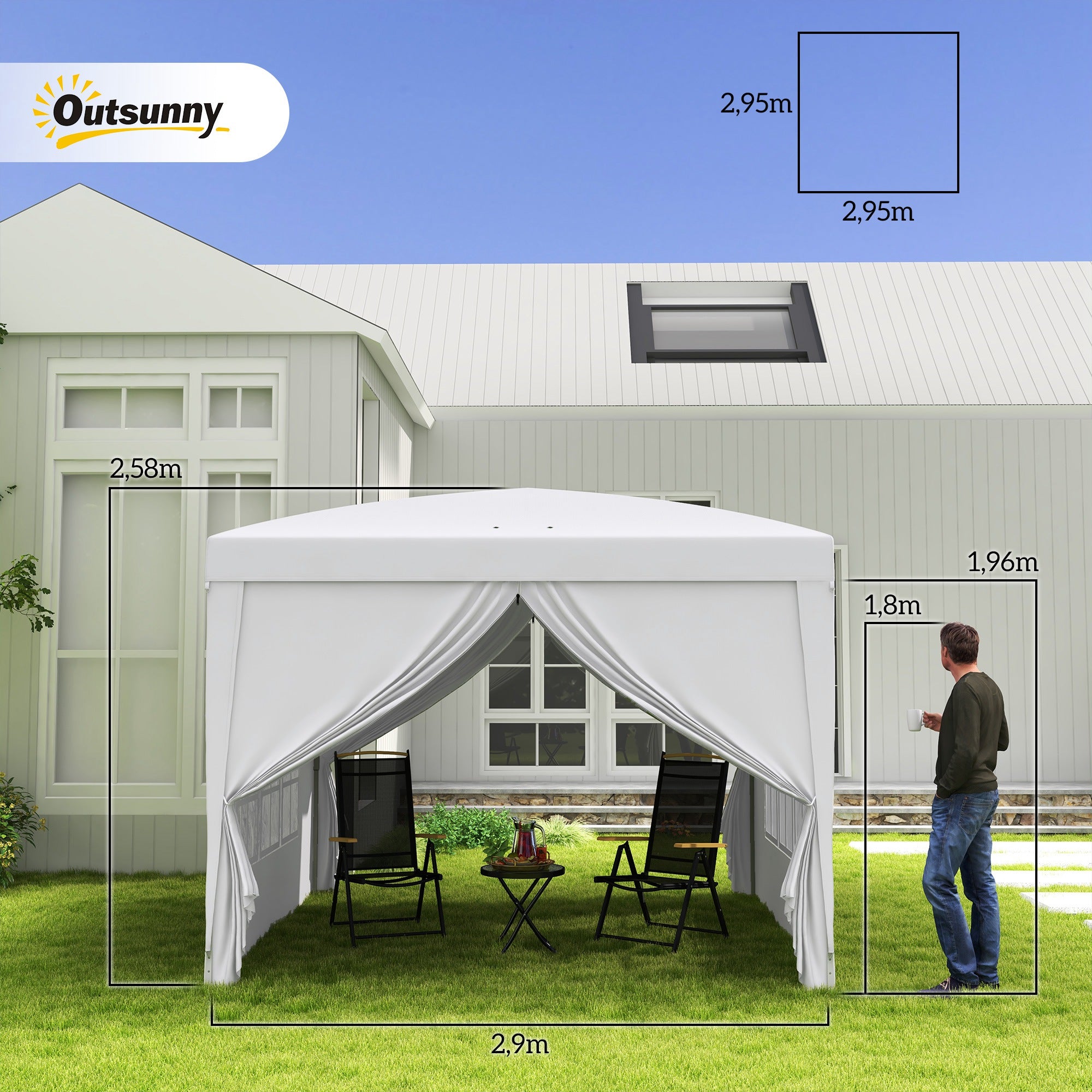 Pavilion approx. 3x3m, water-repellent Stable Winterproof Pop-up Folding Pavilion, UV Protection 50+, Foldable Party Tent Garden Tent with 4 Side Panels Bag Garden Pavilion for Camping Garden, White