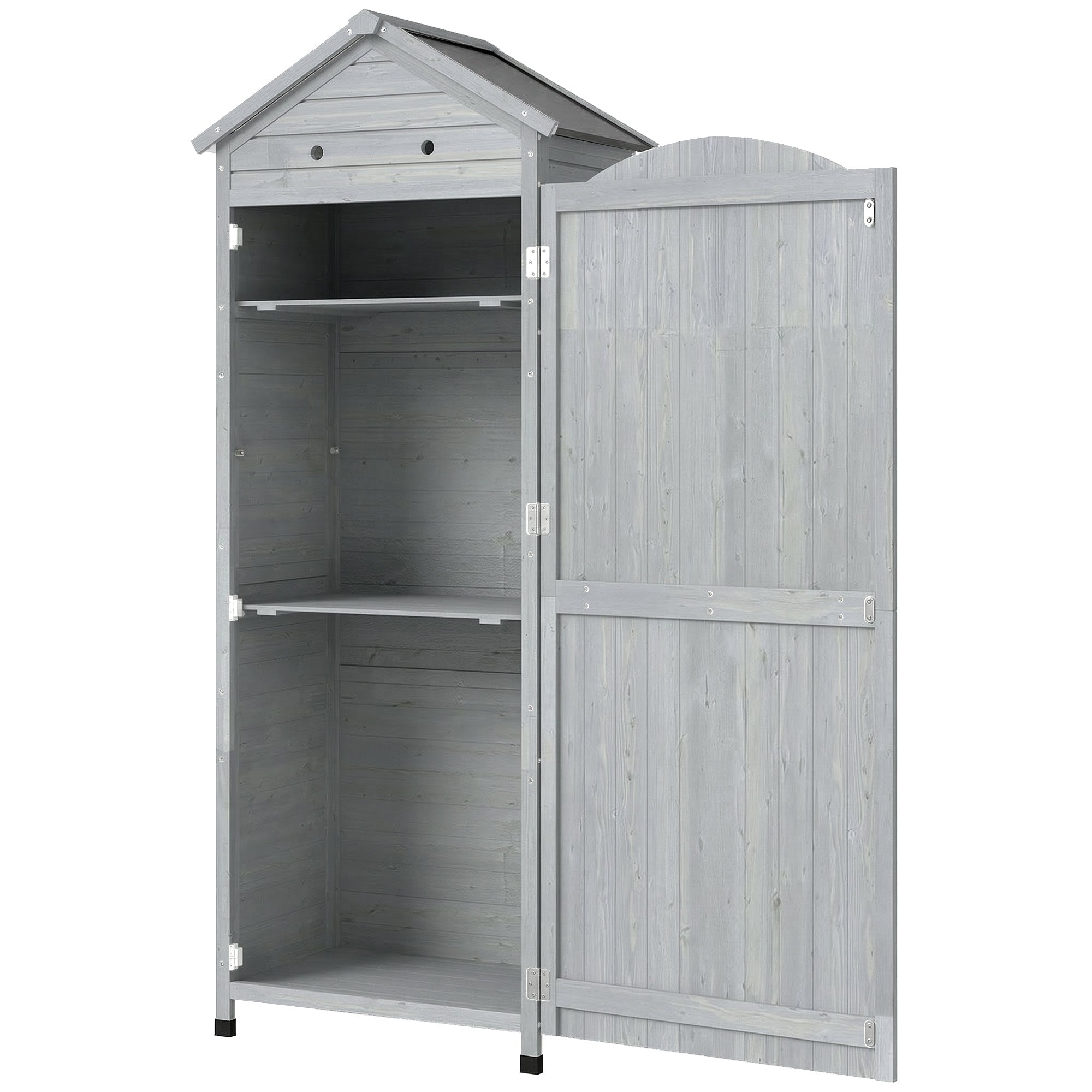 Extra-Tall Wooden Garden Storage Shed with Adjustable Shelves, Magnetic Door, Galvanized Roof, Ventilation & Anti-Tip Kit, 85 x 58 x 213 cm (33.5 x 22.8 x 84 in) – Gray