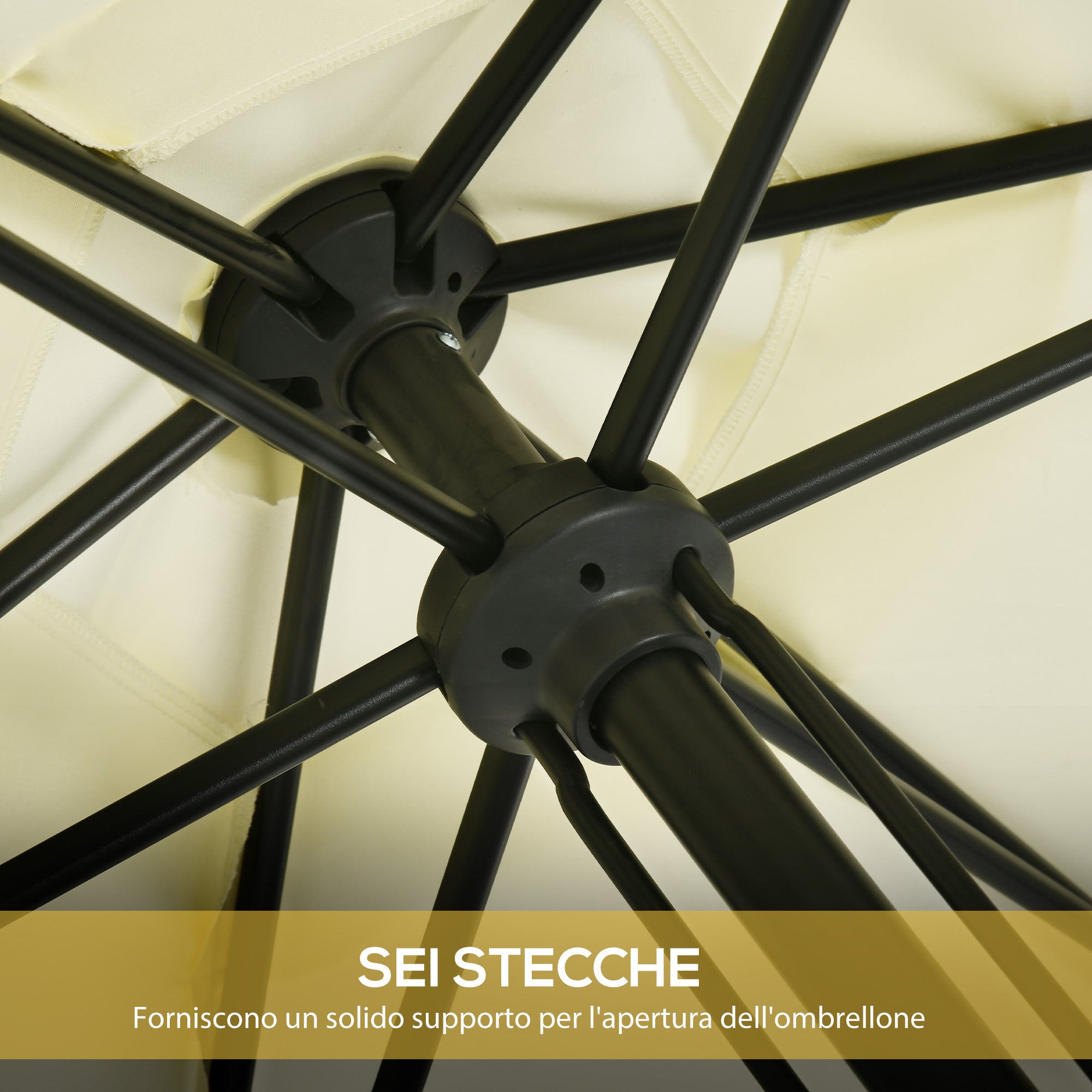 Garden Umbrella 2.7x2.5 m in Polyester and Metal with Adjustable Tilting Canopy at 45°, Beige and Black