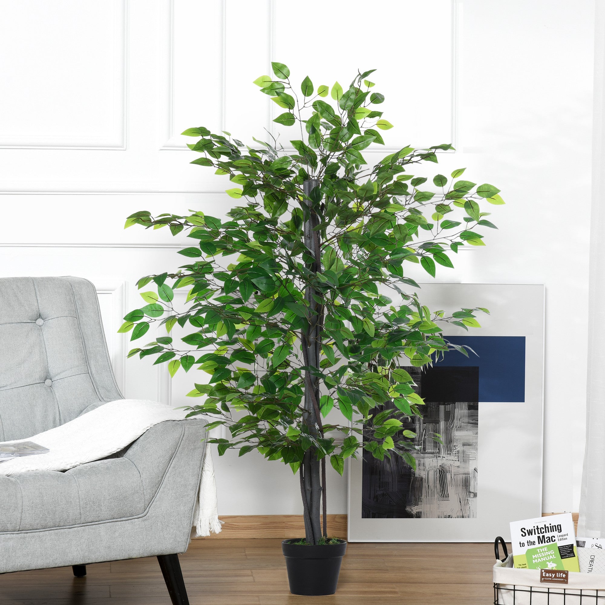 Artificial Ficus Tree Large 145 cm, Artificial Tree, Artificial Plant, Plastic Artificial Plant in Pot, Fake Plant Like Real for Living Room Bedroom Office Garden Modern Decoration Gift