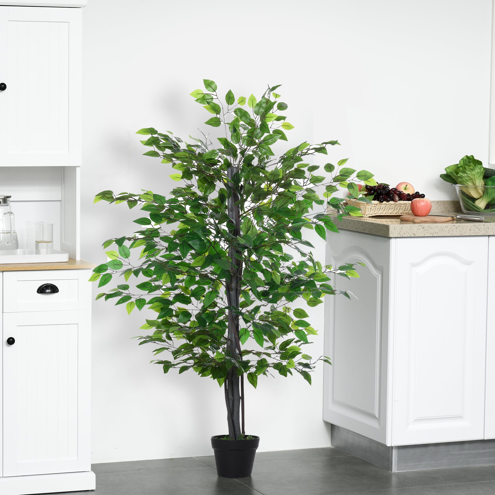 Artificial Ficus Tree Large 145 cm, Artificial Tree, Artificial Plant, Plastic Artificial Plant in Pot, Fake Plant Like Real for Living Room Bedroom Office Garden Modern Decoration Gift