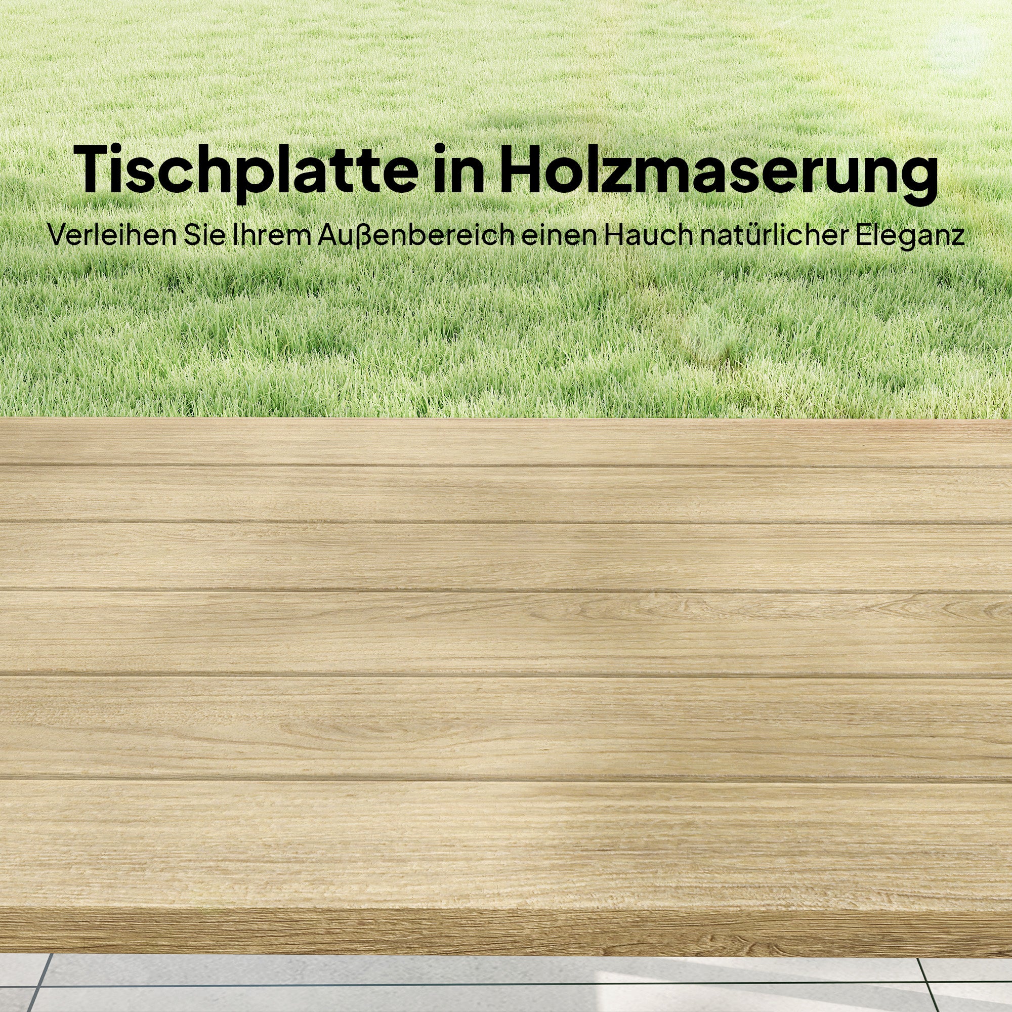 Outdoor Coffee Table, Rectangular Metal Side Table with Wood-Look Top, for Indoor/Outdoor, Garden, Balcony, 100 x 55 cm, Brown