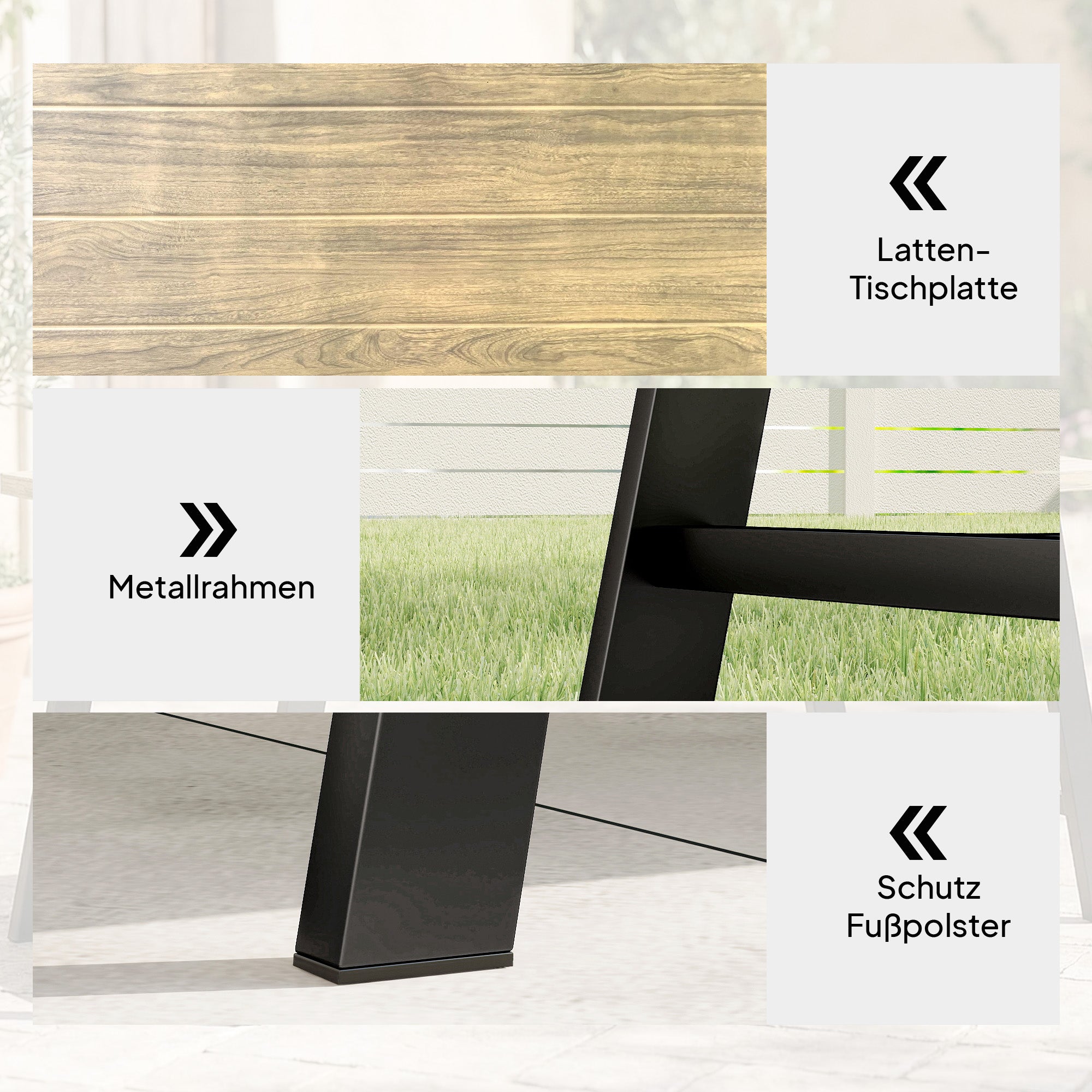 Outdoor Coffee Table, Rectangular Metal Side Table with Wood-Look Top, for Indoor/Outdoor, Garden, Balcony, 100 x 55 cm, Brown