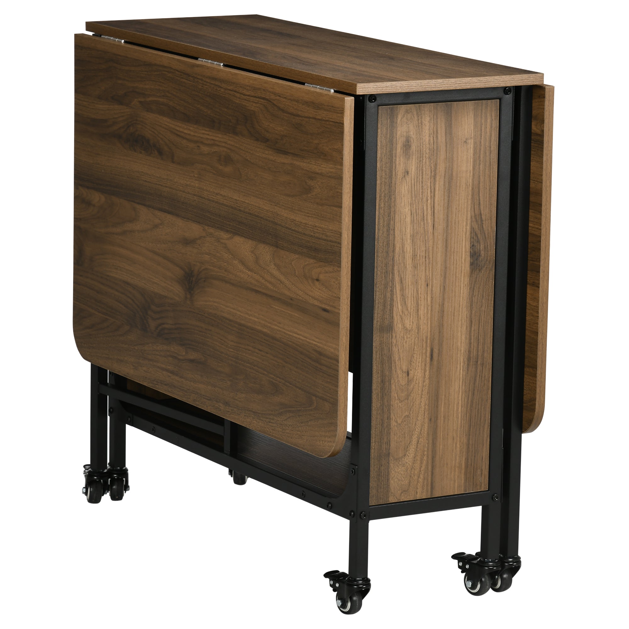 Table à manger pliante HOMCOM - Table pliante mobile avec étagère ouverte pour petites espaces, cuisine, salle à manger - 130 x 80 x 74 cm Marron
