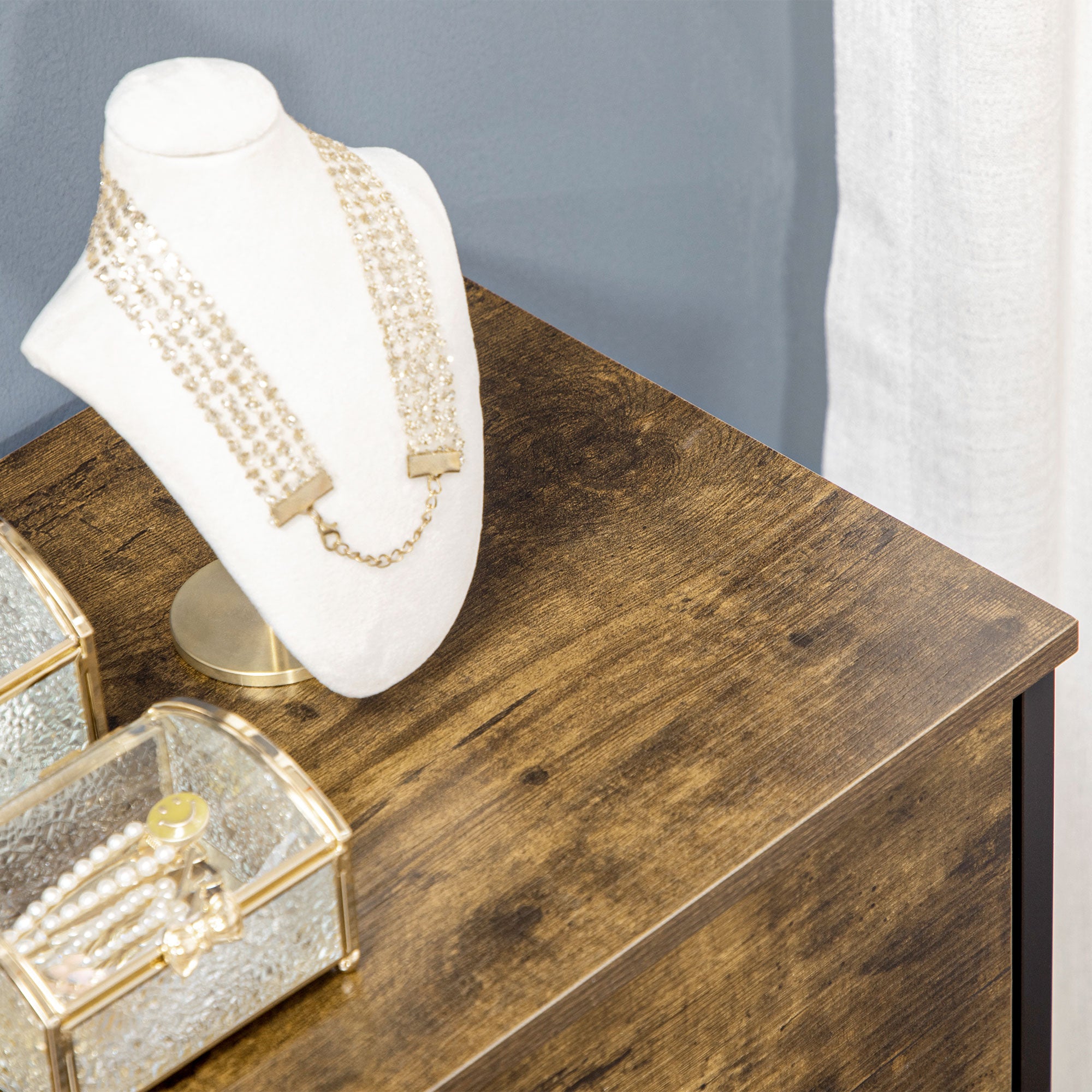 Fabric Chest of Drawers Storage Cabinet with 6 Drawers, Shelving Unit with Steel Frame Cupboard for Bedroom, Living Room Rustic Brown