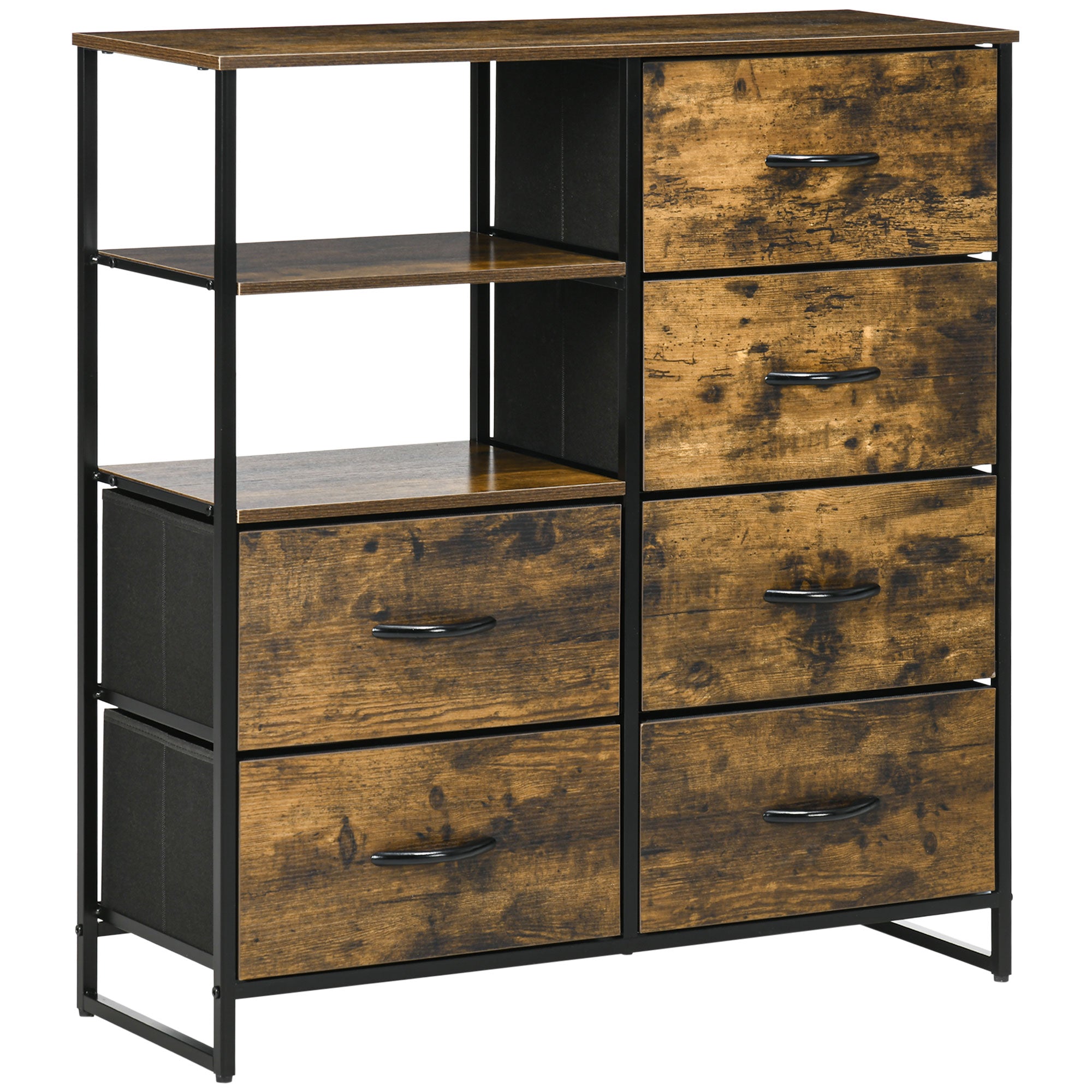 Fabric Chest of Drawers Storage Cabinet with 6 Drawers, Shelving Unit with Steel Frame Cupboard for Bedroom, Living Room Rustic Brown