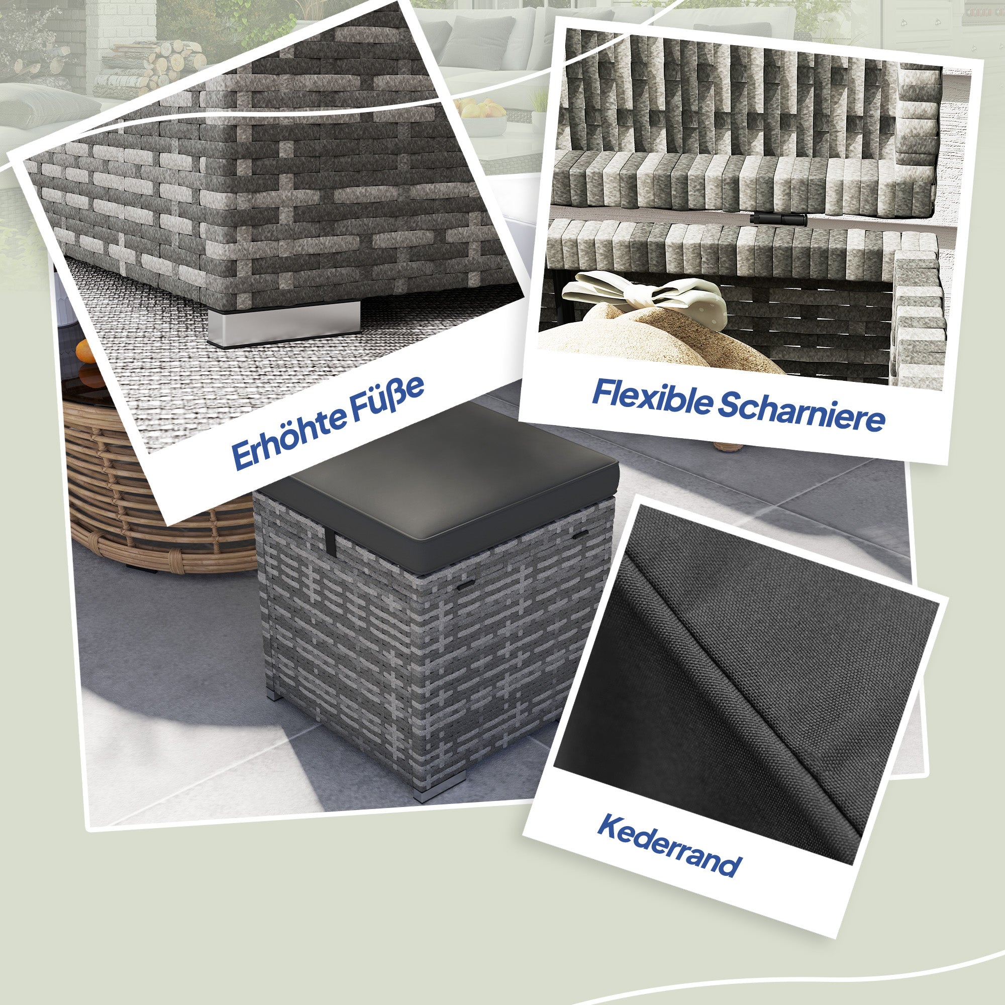 Set of 2 Rattan Ottomans with Rattan-Style Storage Ottoman Cushion Lid 120 kg Load Capacity Weatherproof Outdoor Garden Ottoman Footstool Garden Furniture for Outdoor Garden Terrace 40x40x41cm Dark Gray