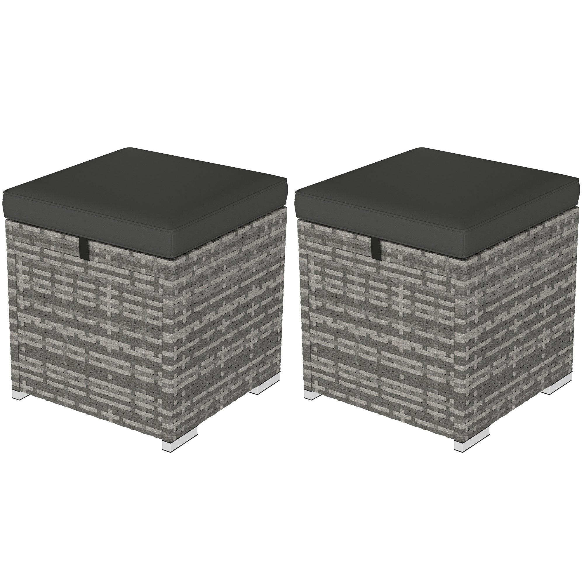 Set of 2 Rattan Ottomans with Rattan-Style Storage Ottoman Cushion Lid 120 kg Load Capacity Weatherproof Outdoor Garden Ottoman Footstool Garden Furniture for Outdoor Garden Terrace 40x40x41cm Dark Gray