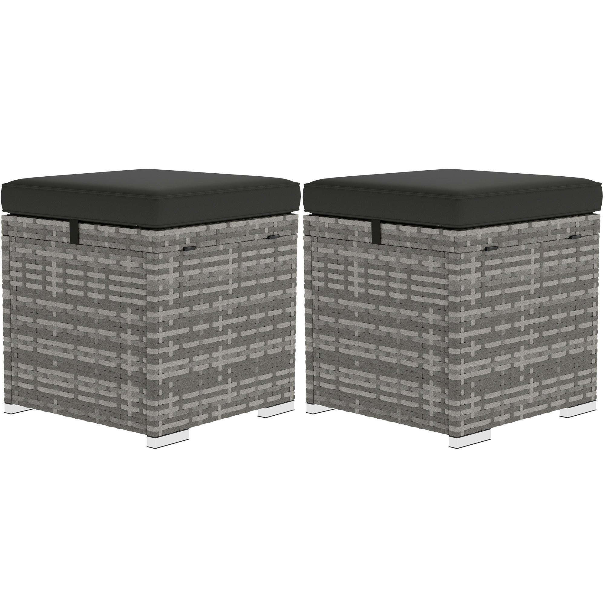 Set of 2 Rattan Ottomans with Rattan-Style Storage Ottoman Cushion Lid 120 kg Load Capacity Weatherproof Outdoor Garden Ottoman Footstool Garden Furniture for Outdoor Garden Terrace 40x40x41cm Dark Gray