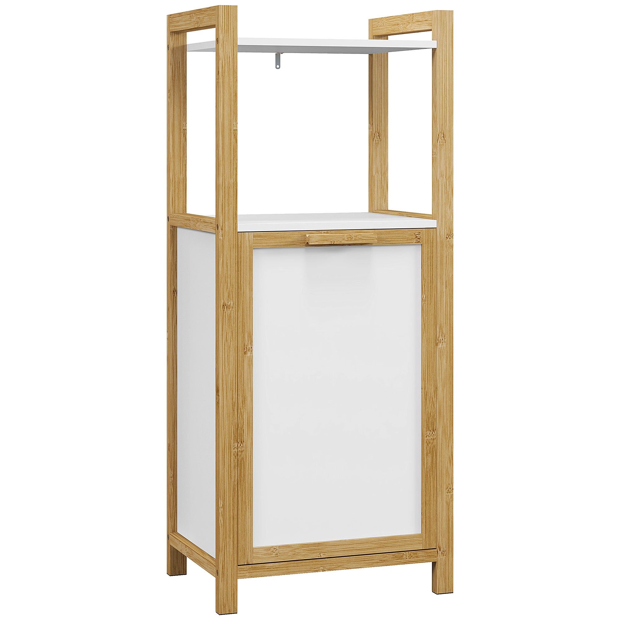 Bamboo Freestanding Laundry Hamper Cabinet Bathroom Storage Unit - 2 Shelves - 40L x 30W x 86.5H cm