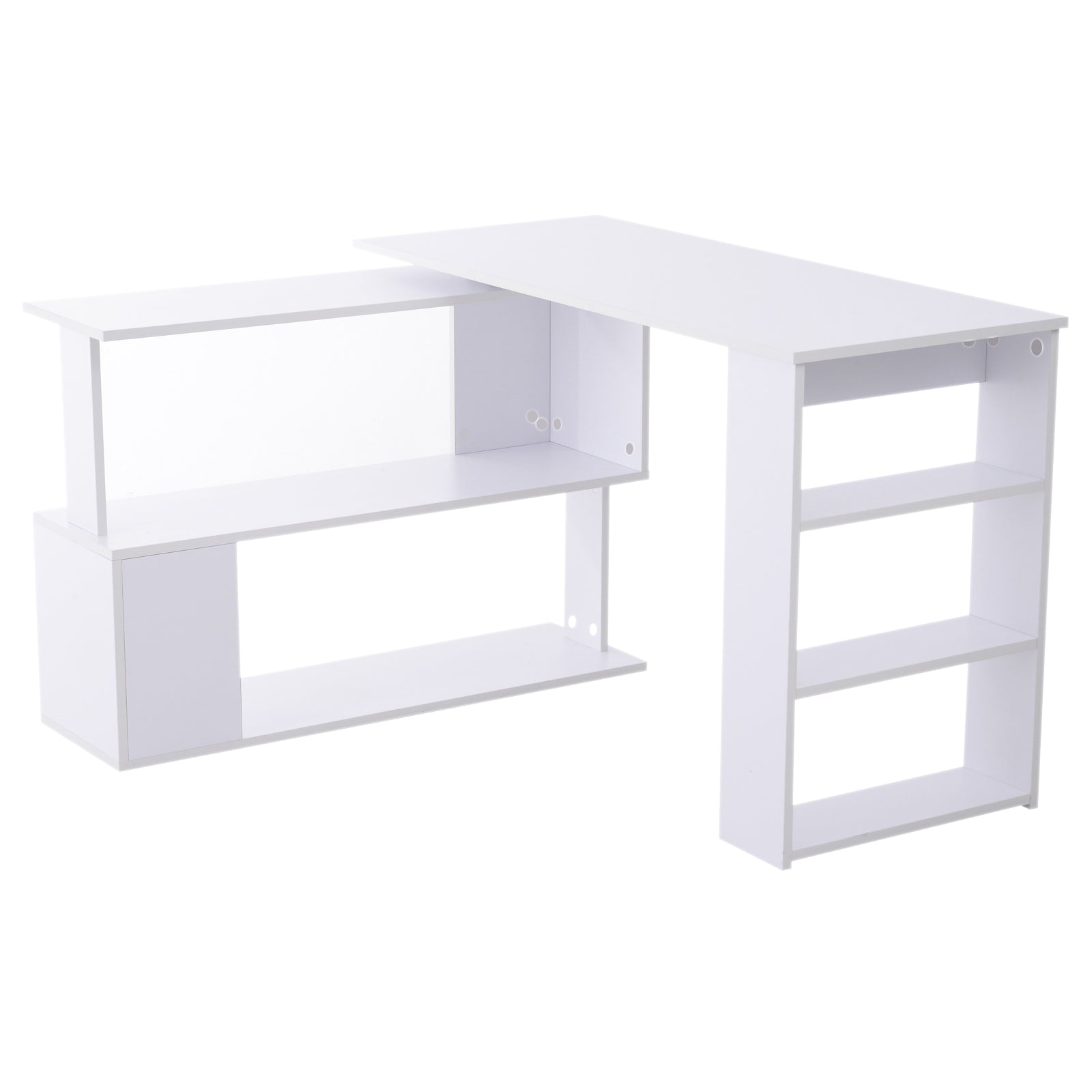 Rotating Corner Desk L-Shaped Desk with Shelf Desk with Shelves for Office Study 120x110x74.5 cm White
