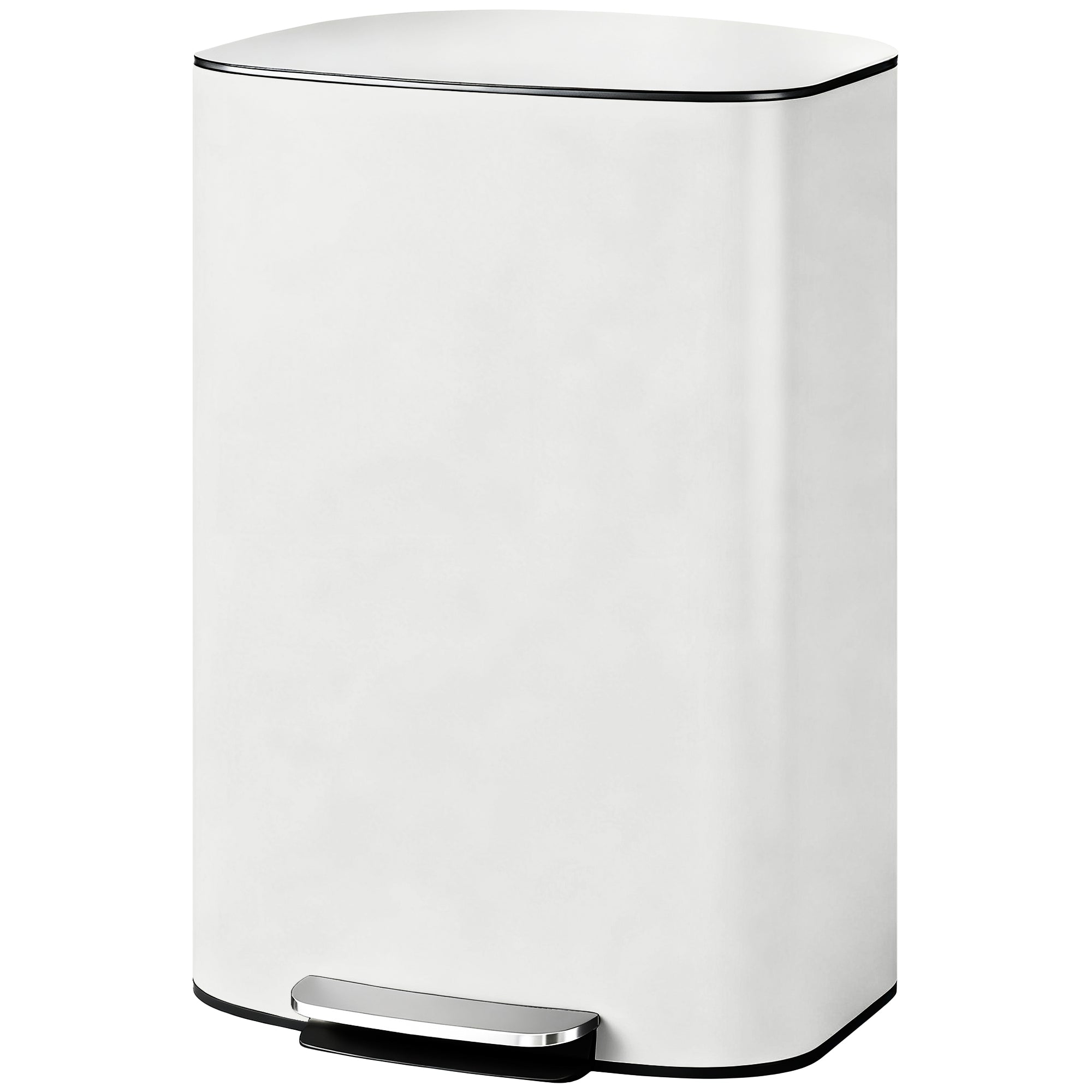 50L Kitchen Step Trash Can – Stay-Open & Soft-Close Lid, Pedal Bin, Stainless Steel, Cream White, 17.8 x 14.4 x 24.6 in