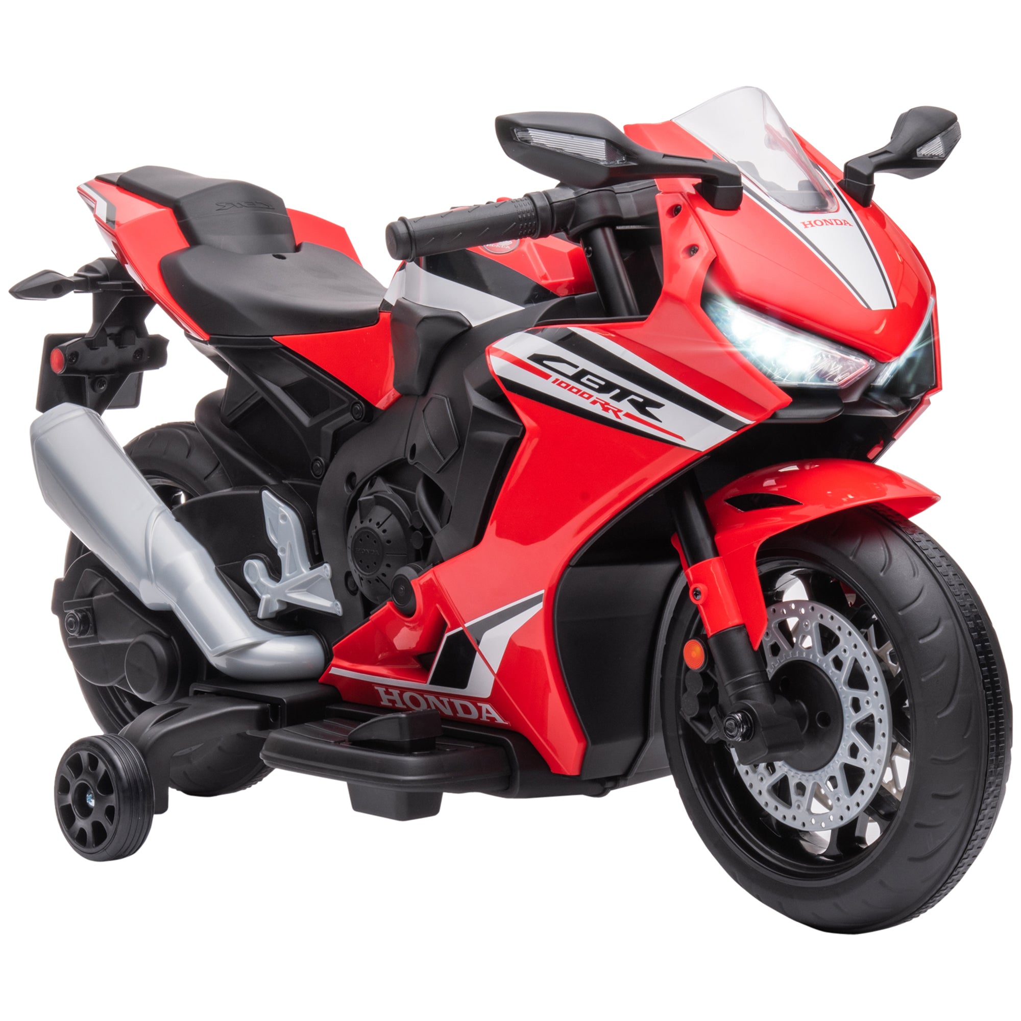 Honda Licensed Electric Motorcycle for Kids 3-5 Years Battery Powered Bike 6V with Headlight Horn Music and Removable Stabilizer Wheels 30 kg 90x44x52 cm Red