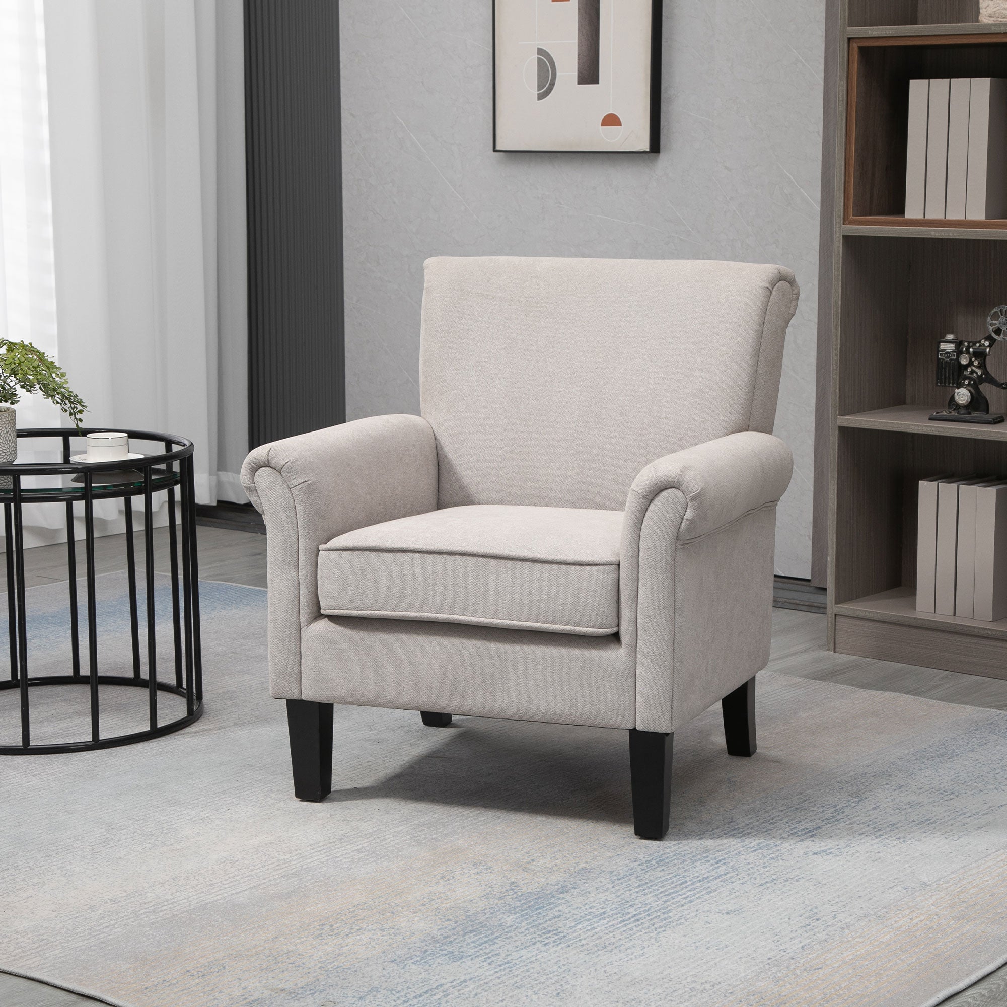 Upholstered Lounge Armchair Fabric Recliner with Armrests Removable and Washable Seat Wooden Legs for Modern Style Bedroom Load 150 kg 79x78x87 cm Gray