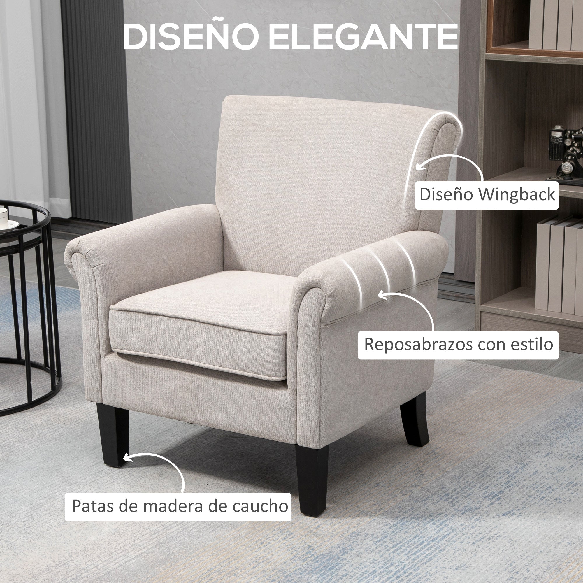 Upholstered Lounge Armchair Fabric Recliner with Armrests Removable and Washable Seat Wooden Legs for Modern Style Bedroom Load 150 kg 79x78x87 cm Gray