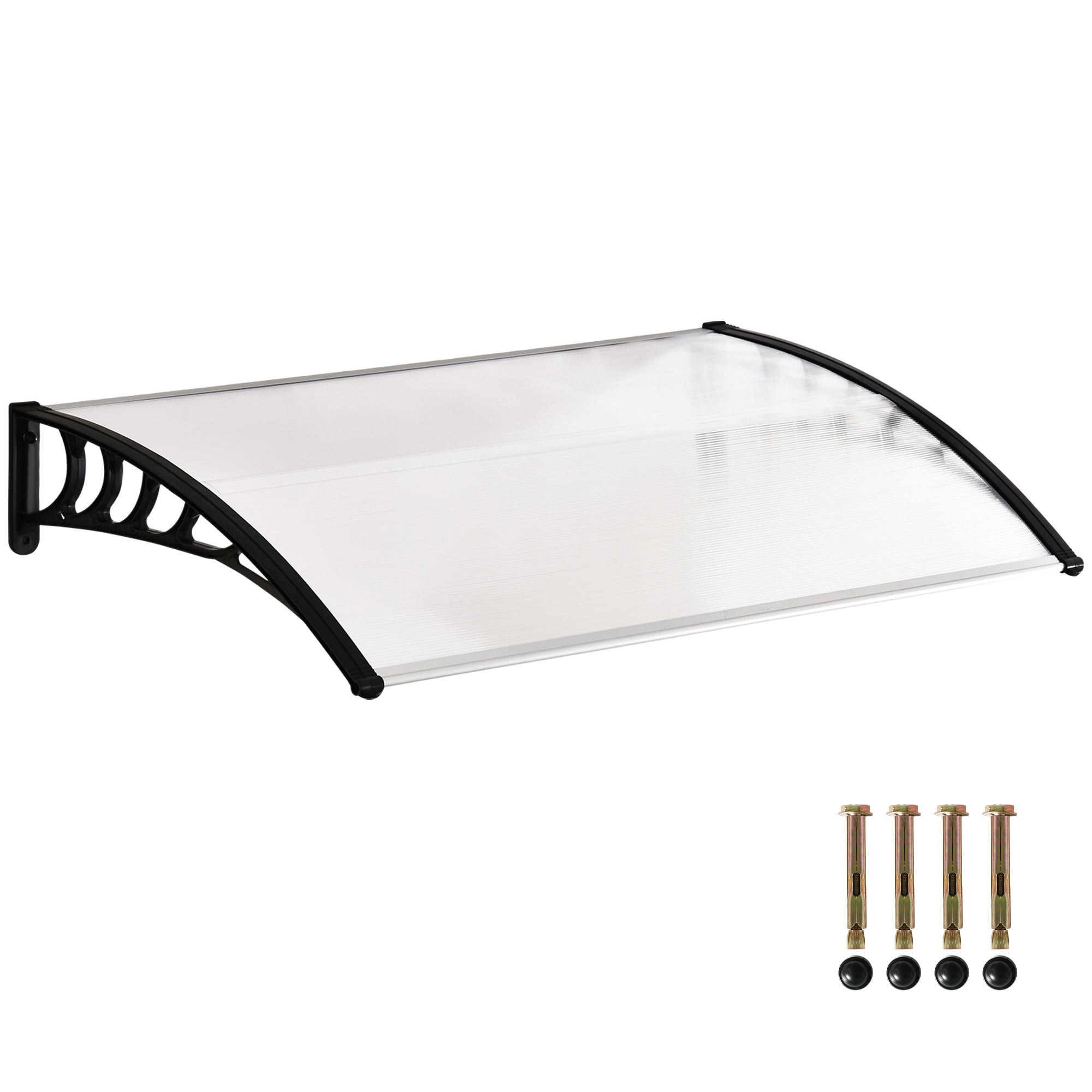 Outsunny Eingangsüberdachung 90 x 150 cm Polycarbonat mit UV-Schutz, schräger Bogen für Sonnenschein- und Regenabwehr im Freien, Weiß
