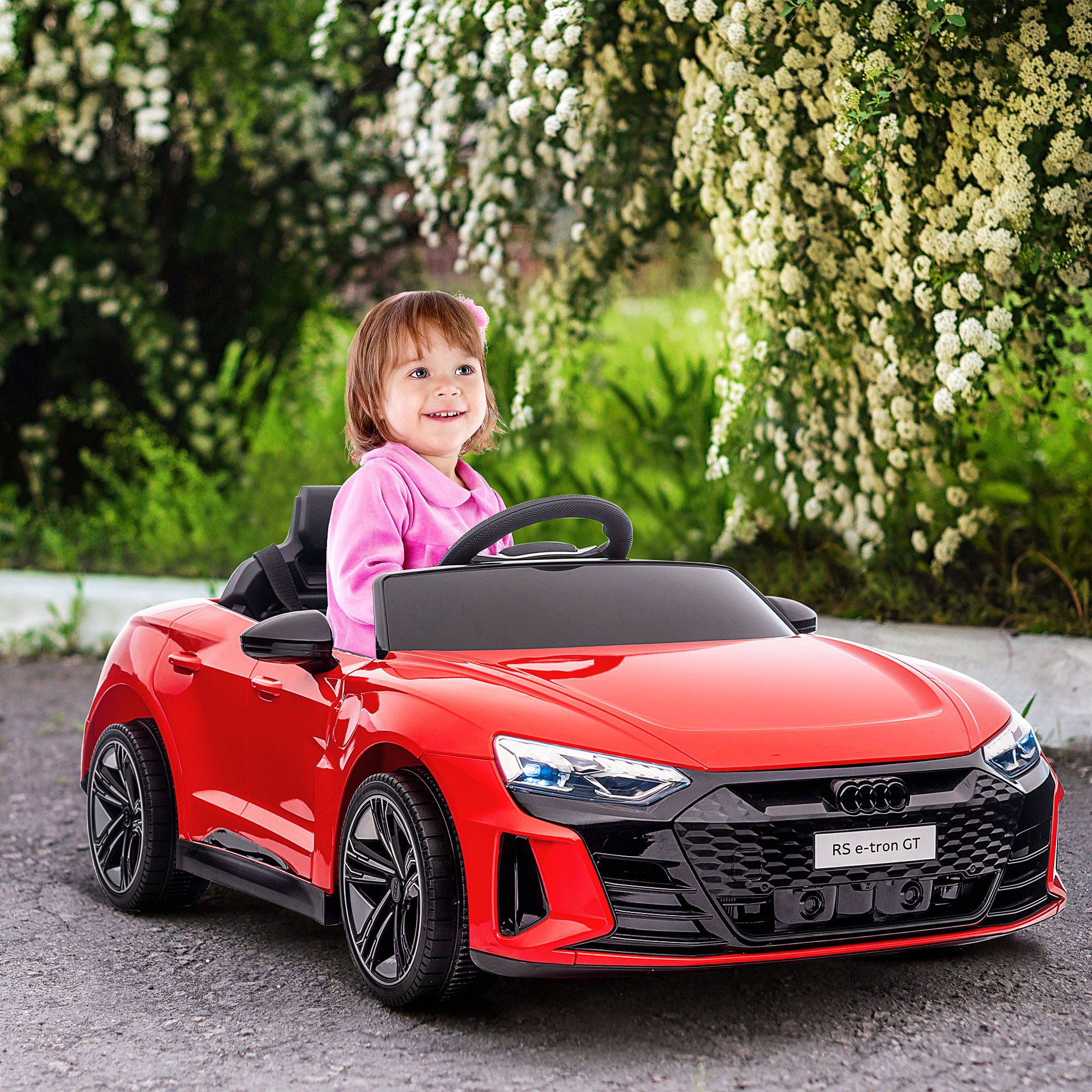 Kids Electric Car 12V Children's Vehicle with 2.4 GHz Remote Control, 2 Motors, Kids Car with 4 Sprung Wheels, Horn, Headlights, Music, Soft Start, Training Wheel, for 3-5 Years, Red