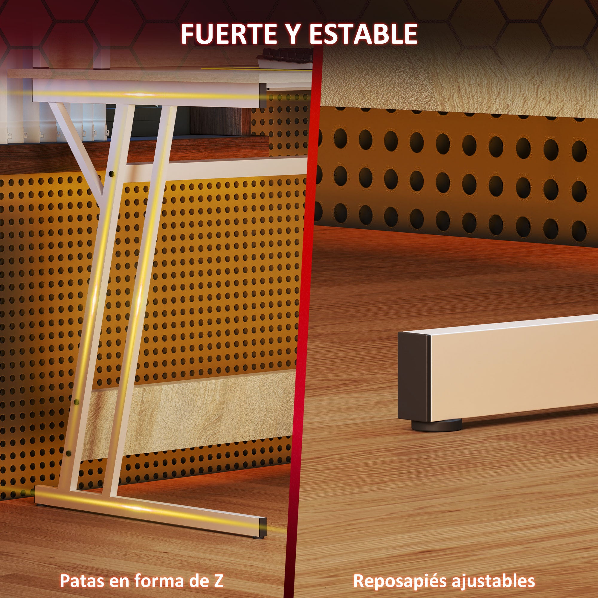 Gaming Desk with LED Lights 100x60 cm Gamer Desk with Power Outlets Monitor Stand Shelves and Remote Control for Office Natural Study