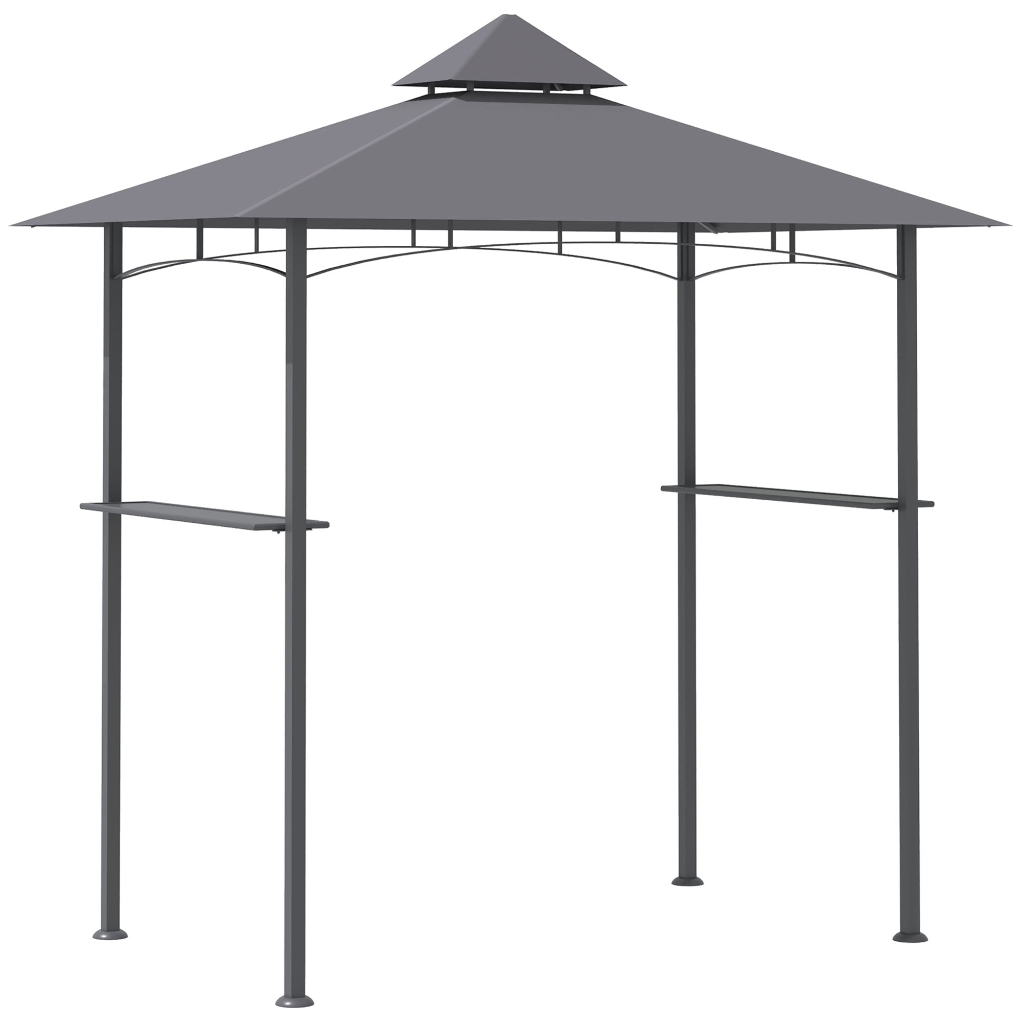 Grill Pavilion Garden Tent Grill Gazebo Balcony Pavilion with Shelves Flame-Retardant Double Roof Gray 245 x 148 x 252 cm