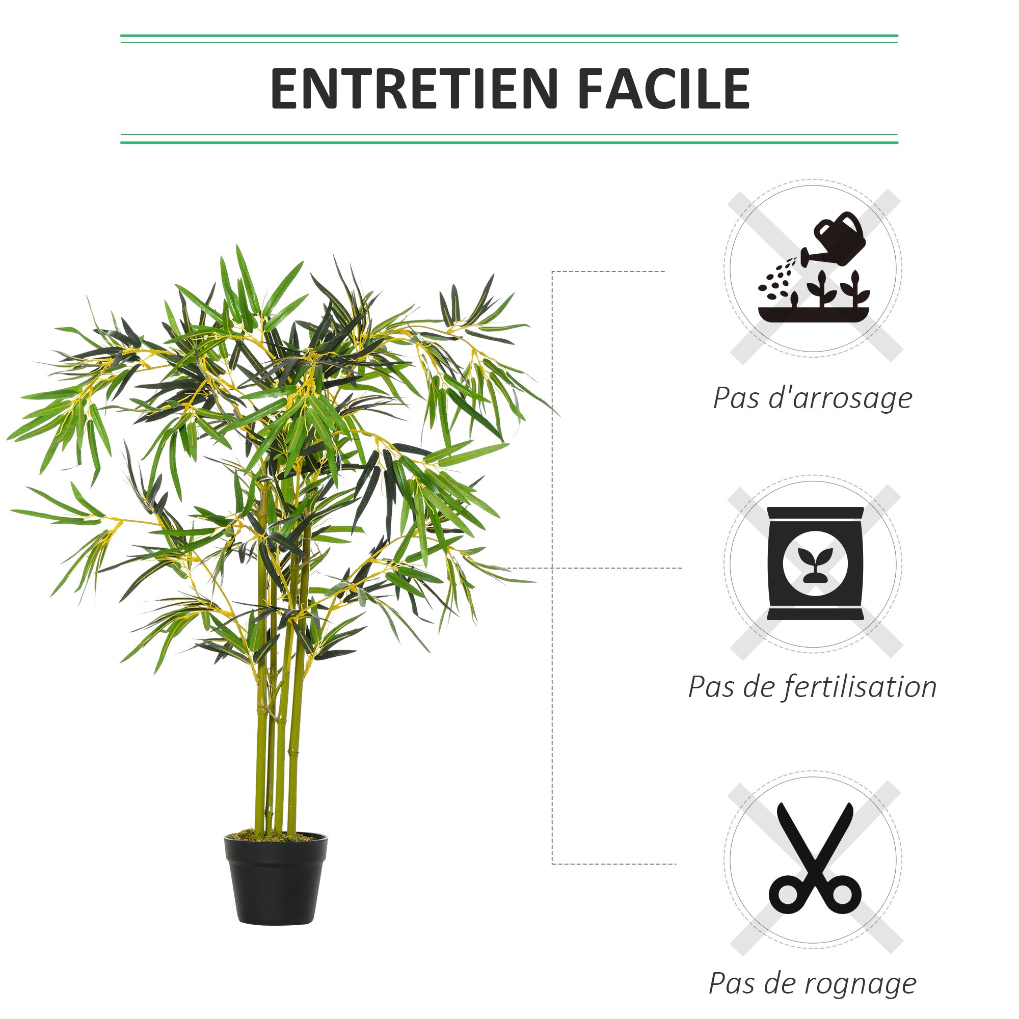 Artificial Bamboo Tree Artificial Plant Height 1.2m 552 Realistic Dense Leaves Pot Included Black with Green Lichen