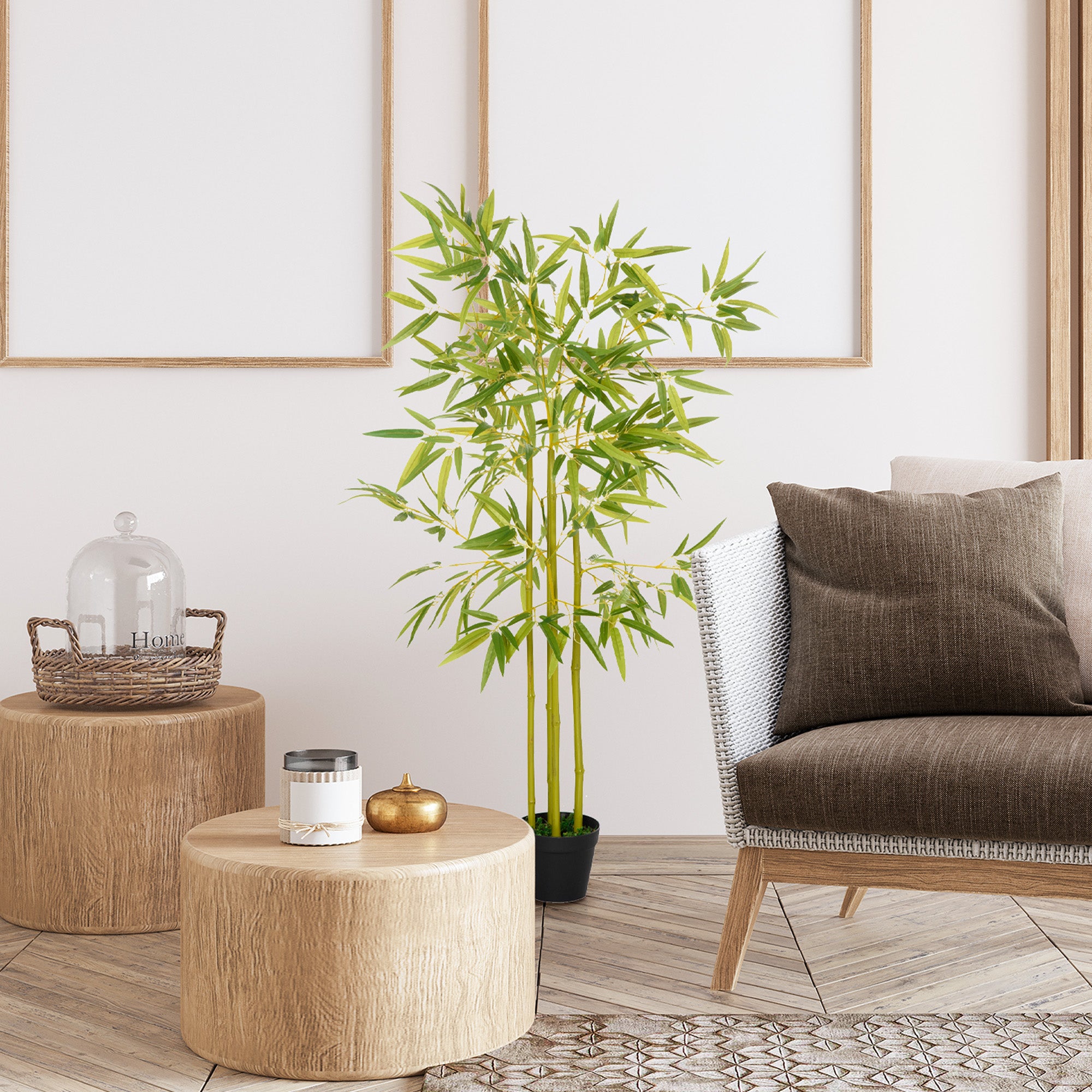 Artificial Bamboo Tree Artificial Plant Height 1.2m 552 Realistic Dense Leaves Pot Included Black with Green Lichen