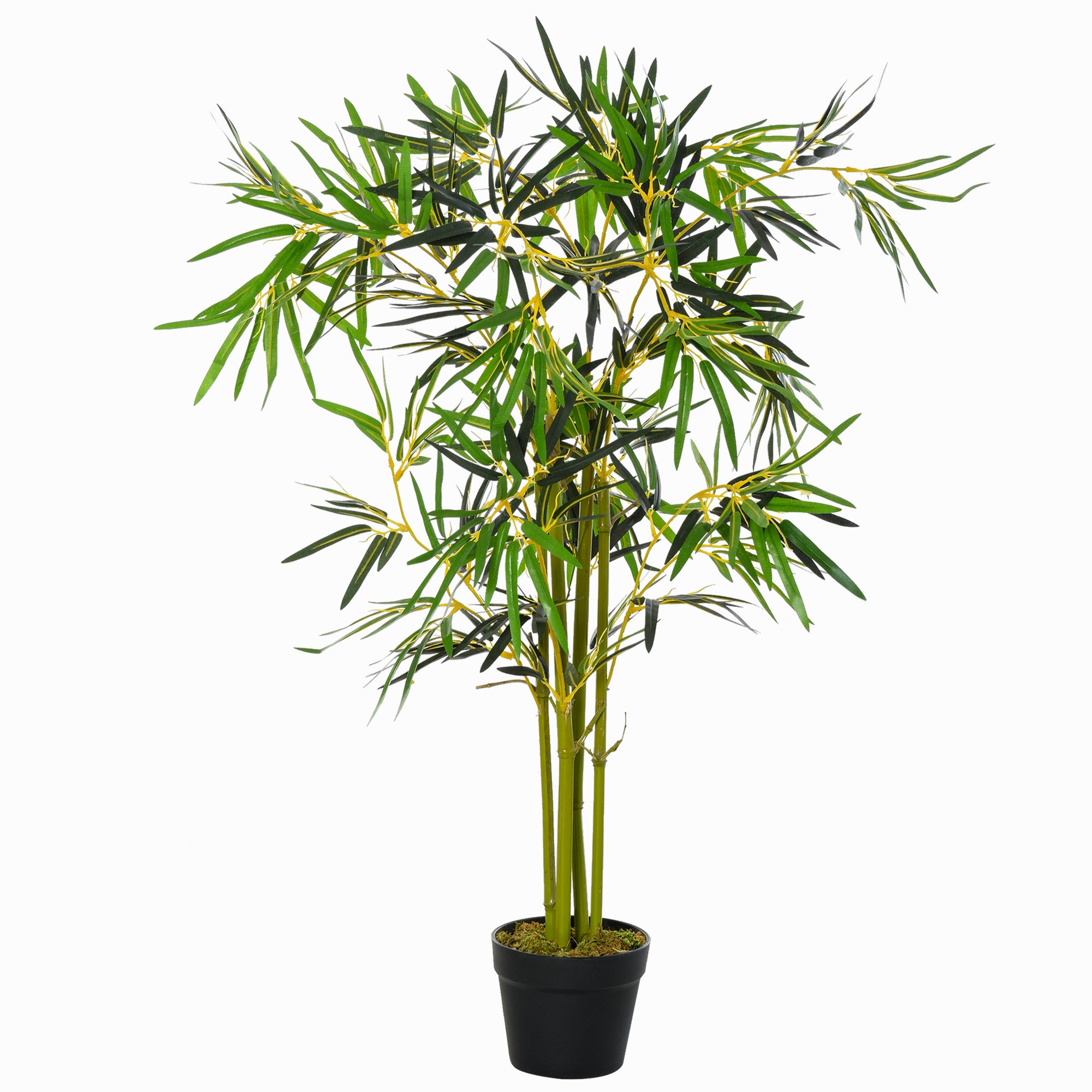 Artificial Bamboo Tree Artificial Plant Height 1.2m 552 Realistic Dense Leaves Pot Included Black with Green Lichen