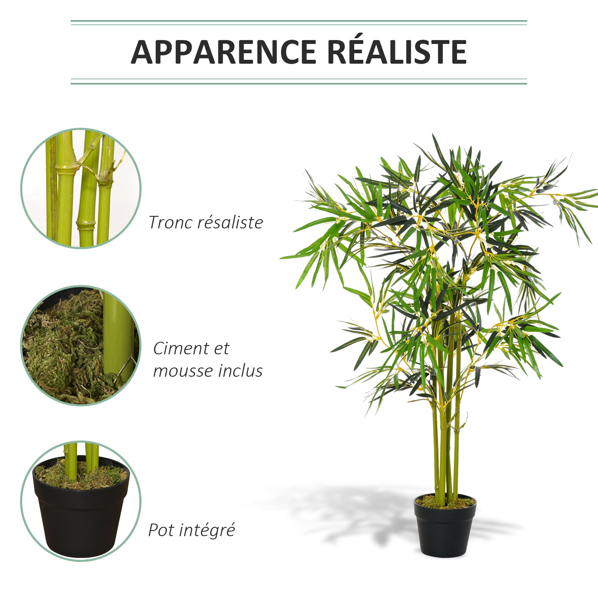 Artificial Bamboo Tree Artificial Plant Height 1.2m 552 Realistic Dense Leaves Pot Included Black with Green Lichen