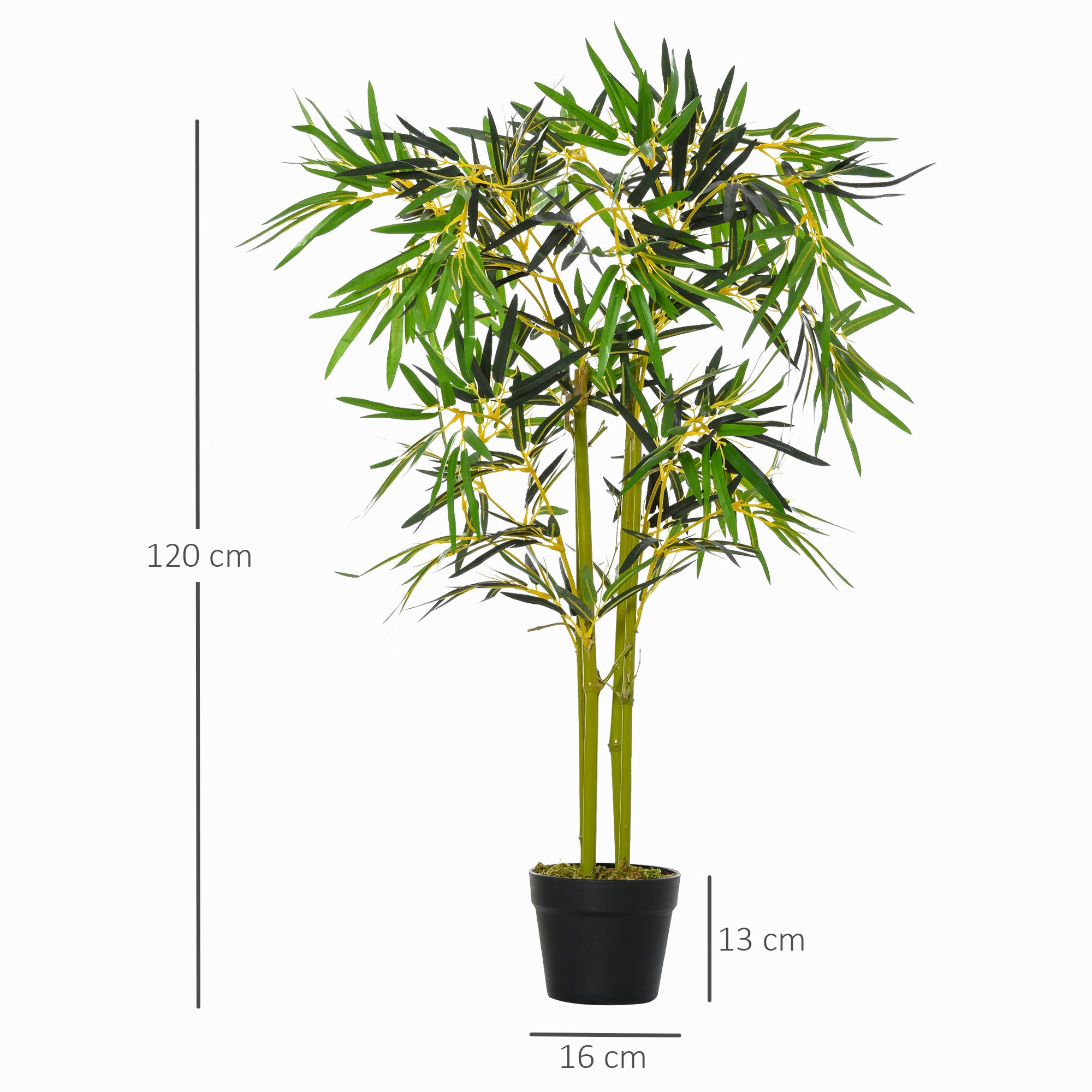 Artificial Bamboo Tree Artificial Plant Height 1.2m 552 Realistic Dense Leaves Pot Included Black with Green Lichen