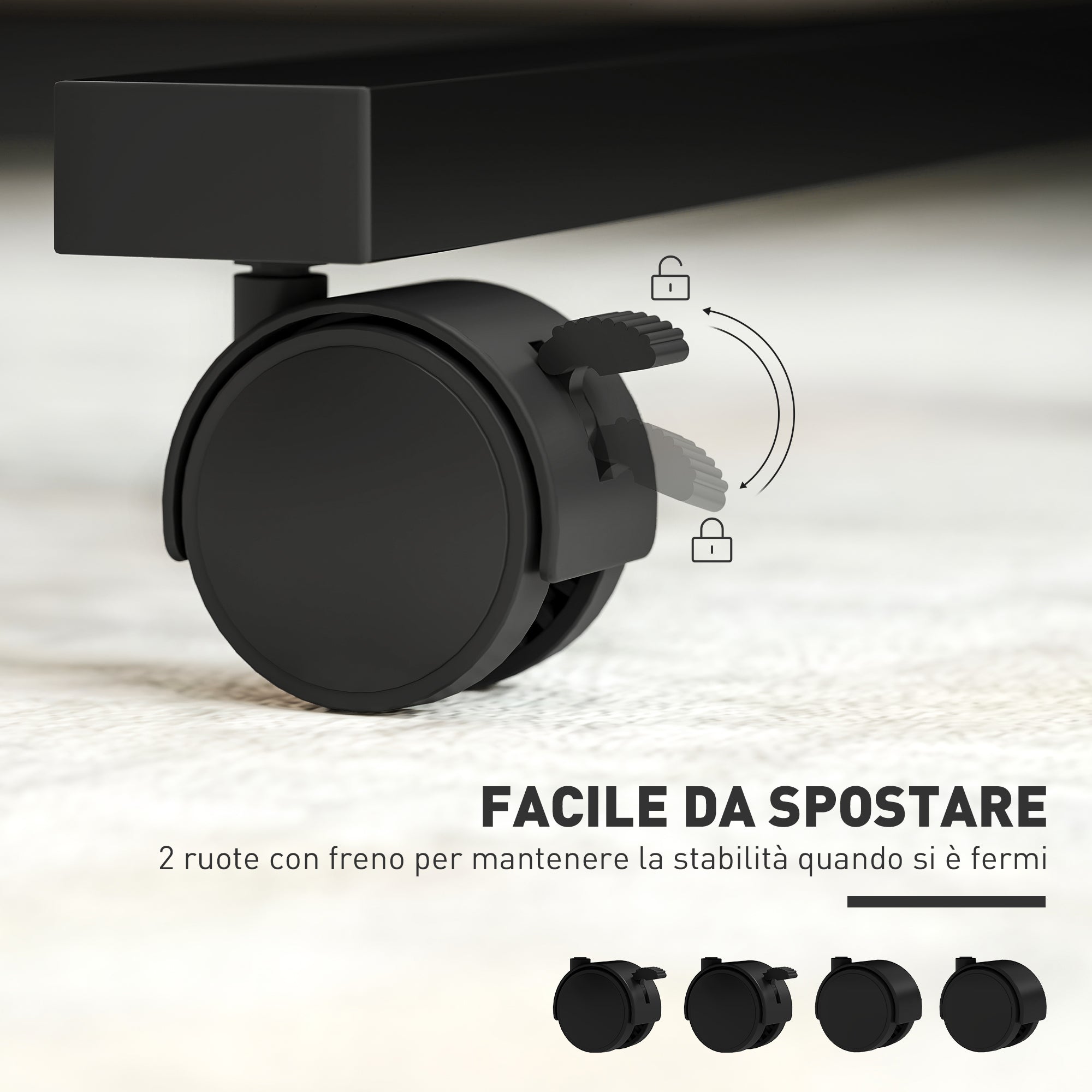 Adjustable Height C-Shaped Computer Table with Lockable Wheels and Tiltable Top for Bedroom and Living Room, Black