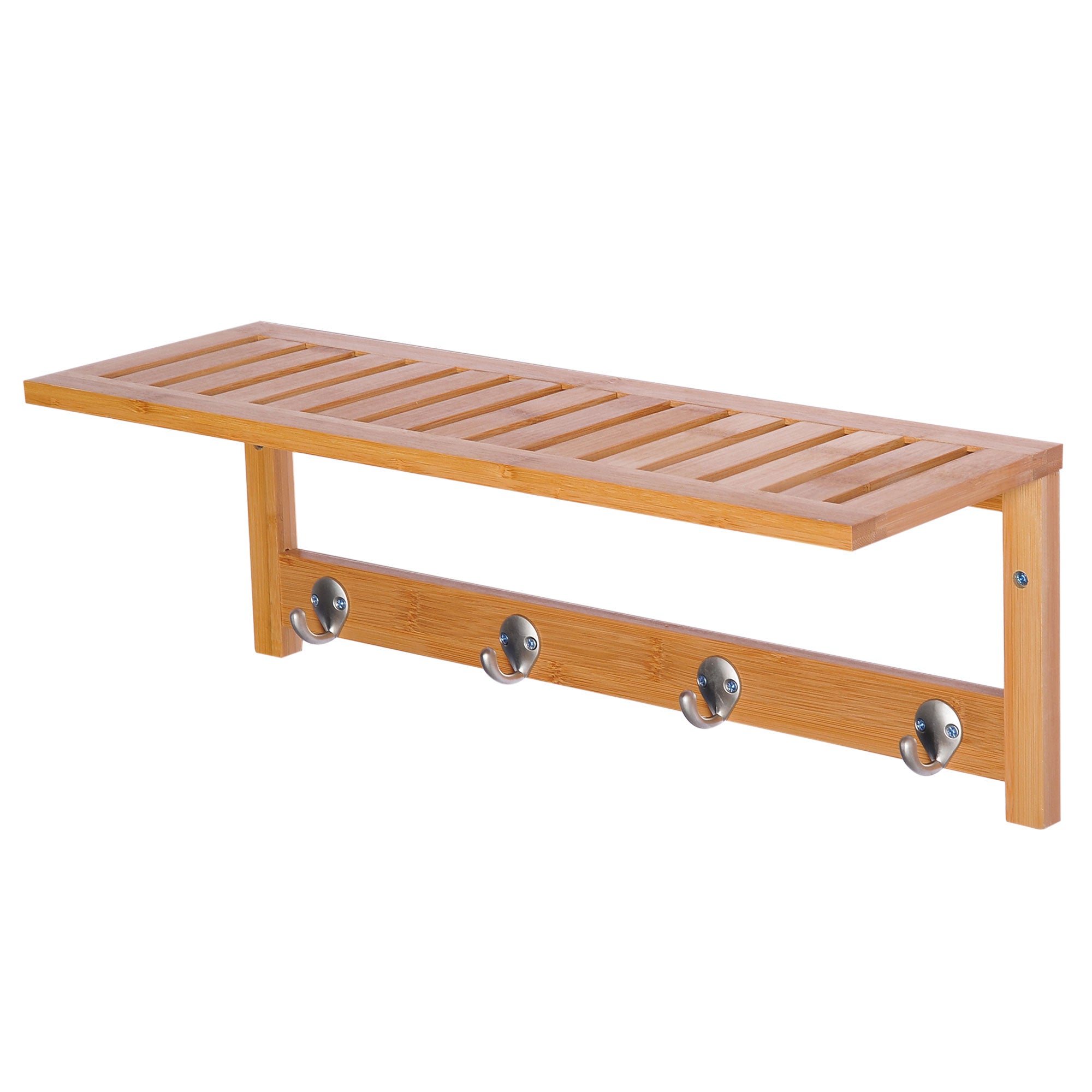 Bamboo Wall Coat Rack Shelf Towel Rack with 4 Hooks for Entryway Living Room Bathroom Hallway Bedroom 50x16x17.5 cm Load 5kg