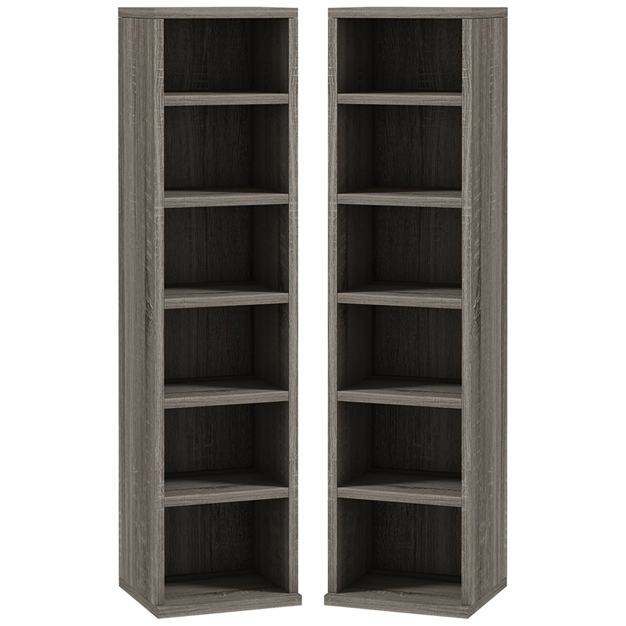 Set of 2 column shelves CD-DVD storage cabinet 6 + 6 compartments 21 x 22.5 x 88.5 cm max. capacity 204 CDs dark gray