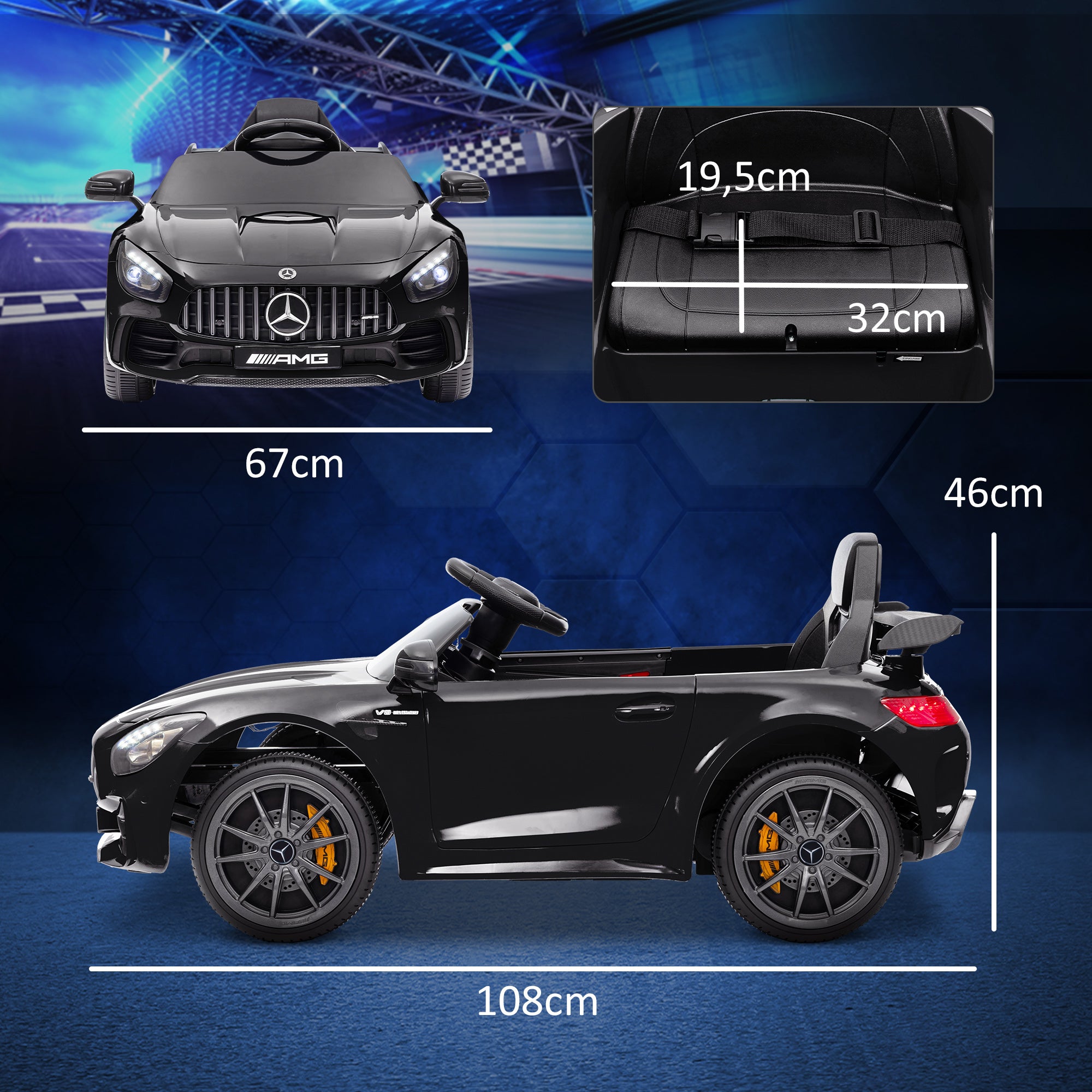 Kids Electric Car 12V Children's Vehicle with 2.4G Remote Control, Car for Kids with Horn, MP3, Music, Soft Start, Reverse Function 3-5 km/h Electric Vehicle for 3-6 Years, Black