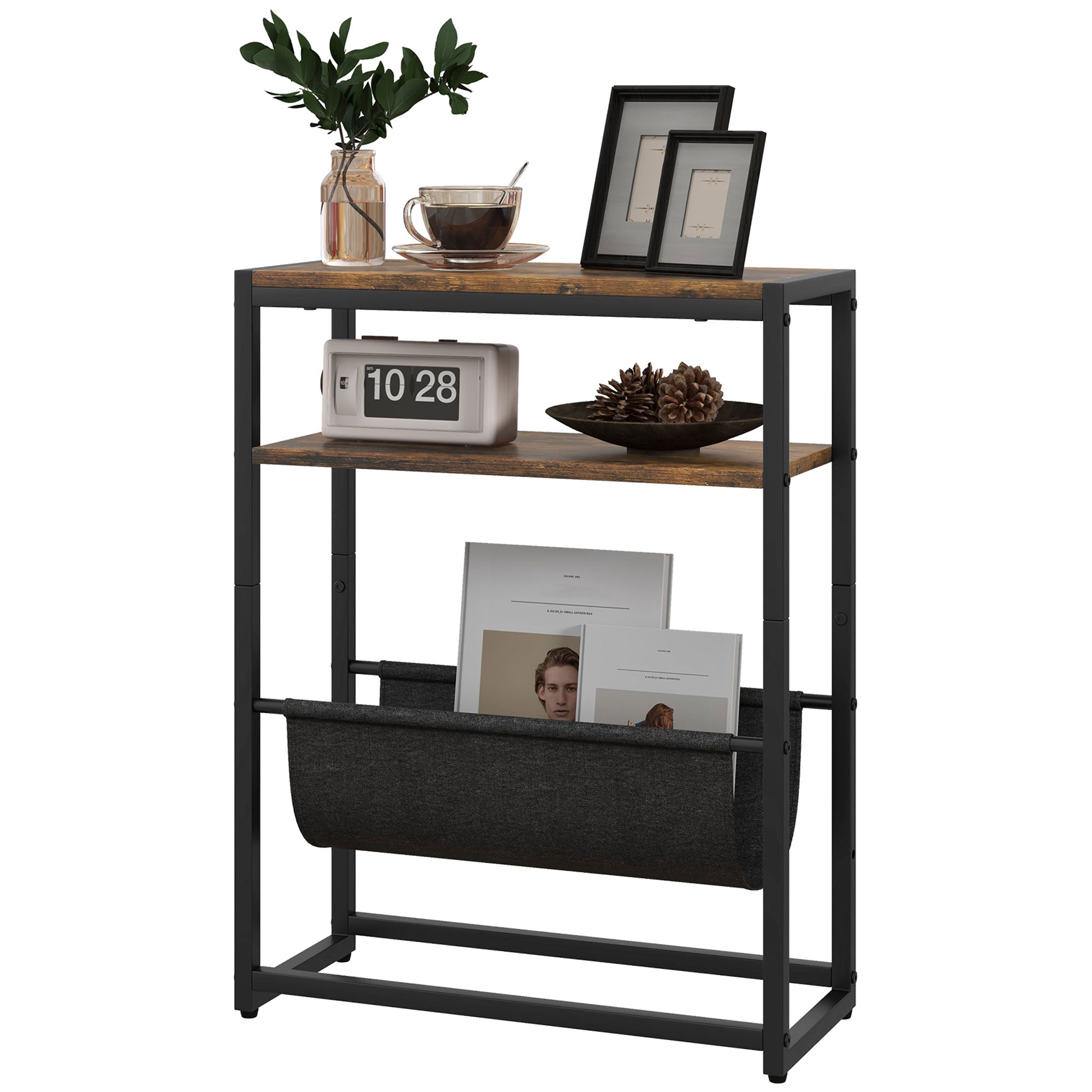 End Table Side Table Entry Table with Shelf and Magazine Rack Industrial Design - 43L x 18W x 56H cm Dark Brown