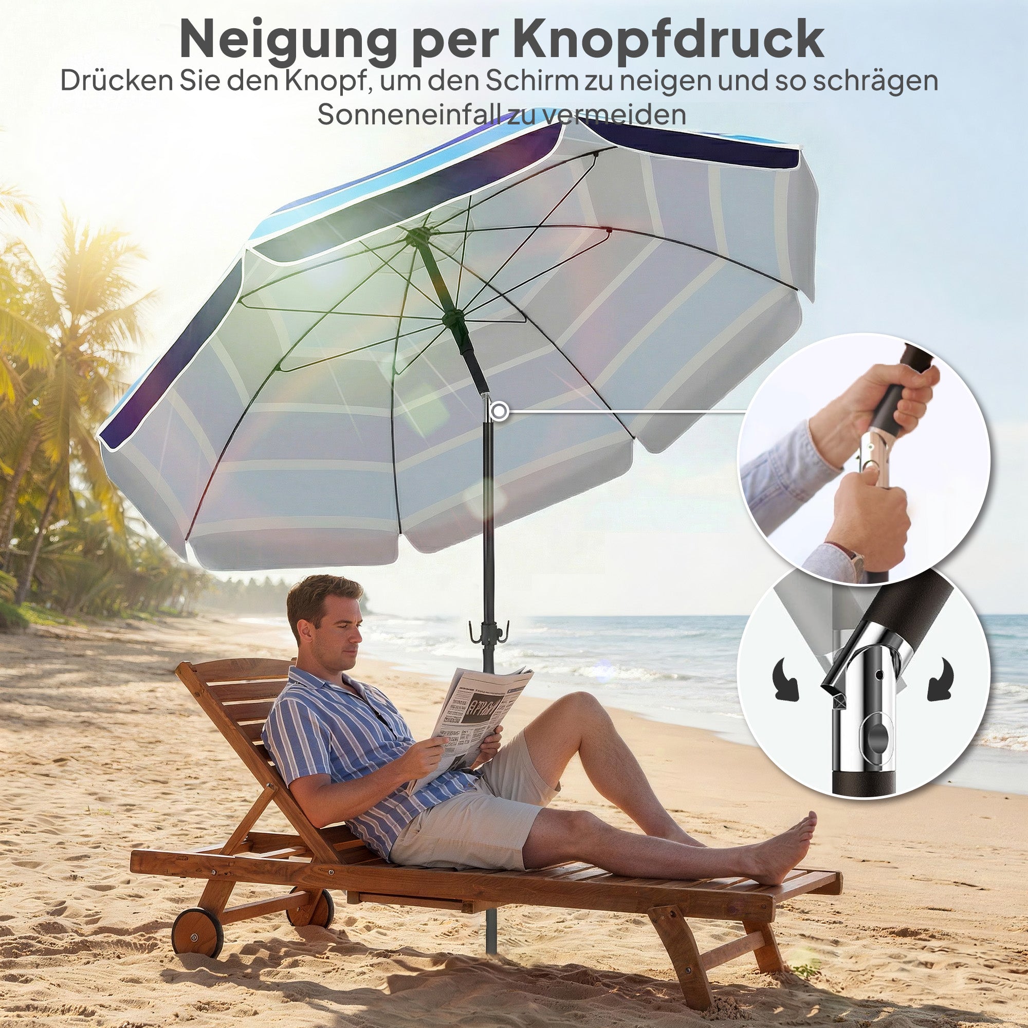 Beach Umbrella Ø78 in (198 cm) UV30+ with Foldable Table & Drink Holders, Adjustable Tilt, Balcony/Travel Parasol with Carry Bag — Multicolor/Black