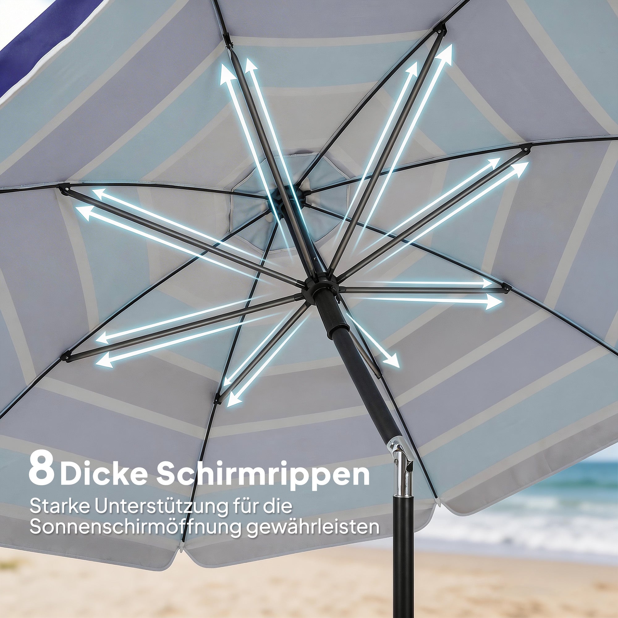 Beach Umbrella Ø78 in (198 cm) UV30+ with Foldable Table & Drink Holders, Adjustable Tilt, Balcony/Travel Parasol with Carry Bag — Multicolor/Black
