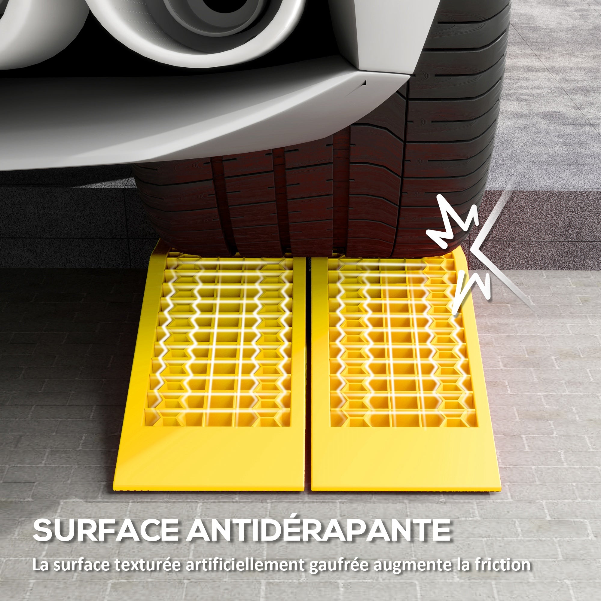 Set of 2 ramps for car utility vehicle heavy-duty loading ramp 3T caravan motorhome dim. 70L x 19.5W x 7.8H cm PP yellow